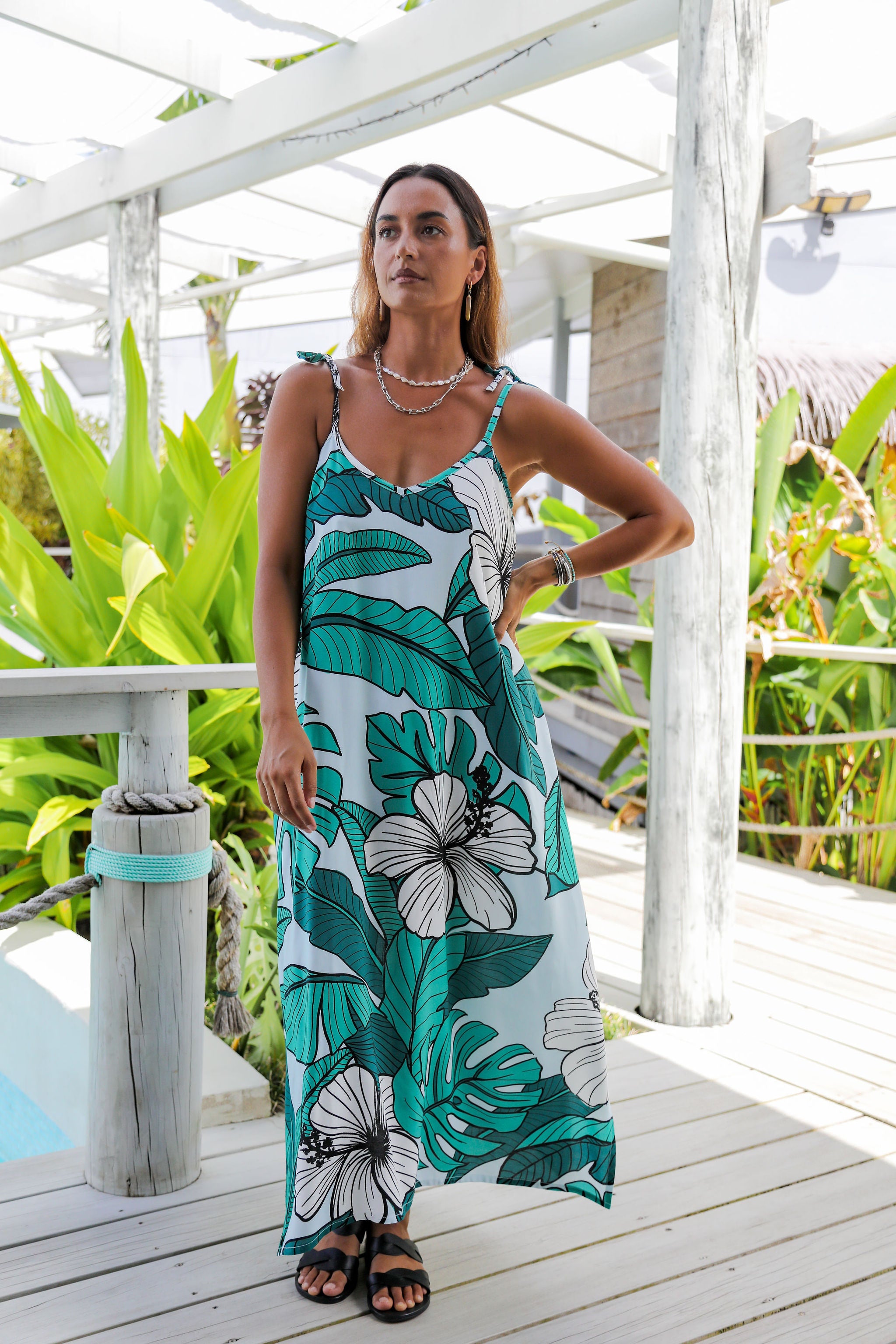 Blue Summer Hibiscus Manu Maxi