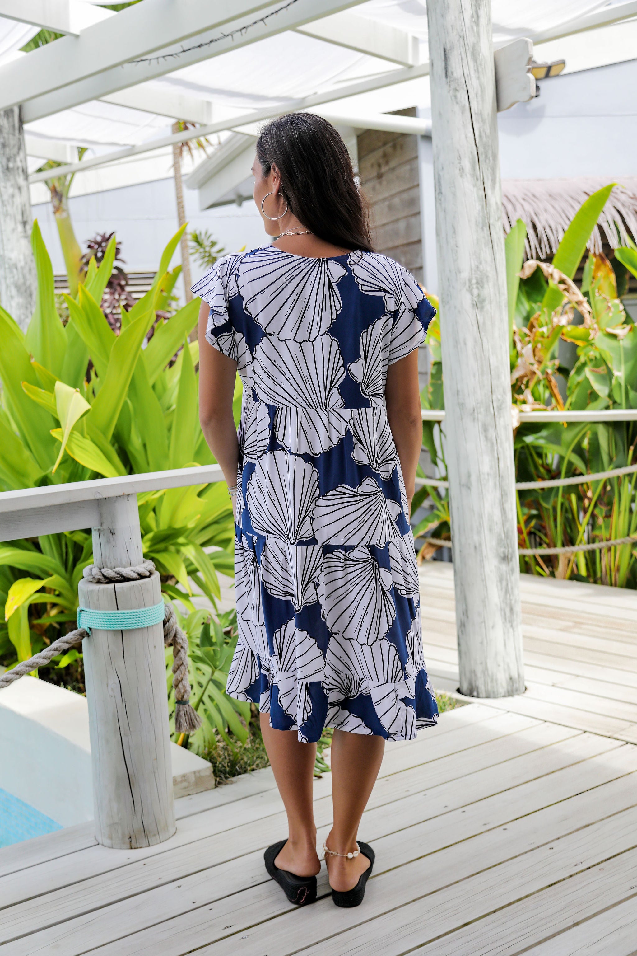 Navy Shell Tia V Neck Dress