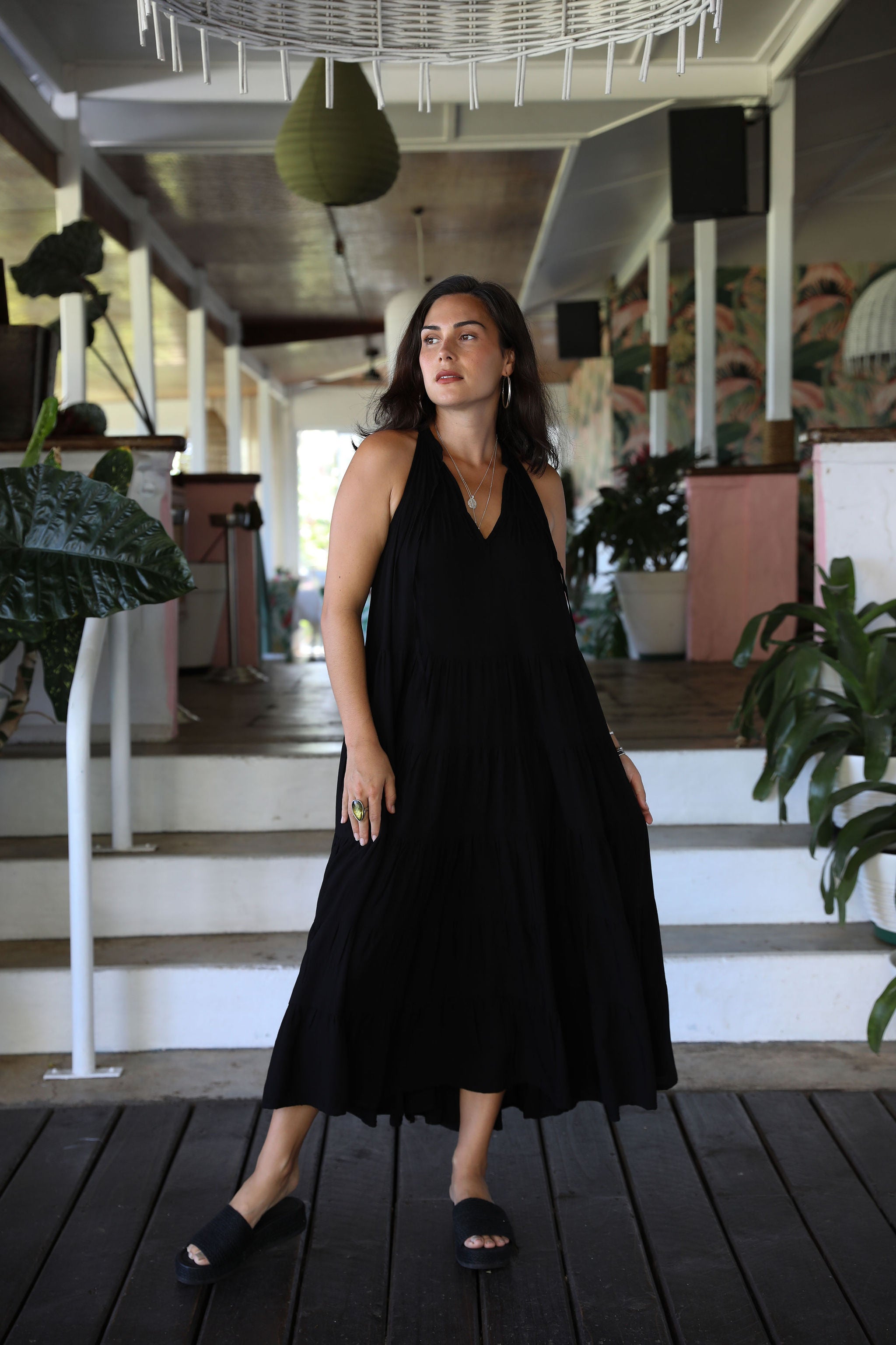 Black Tiered Midi Dress