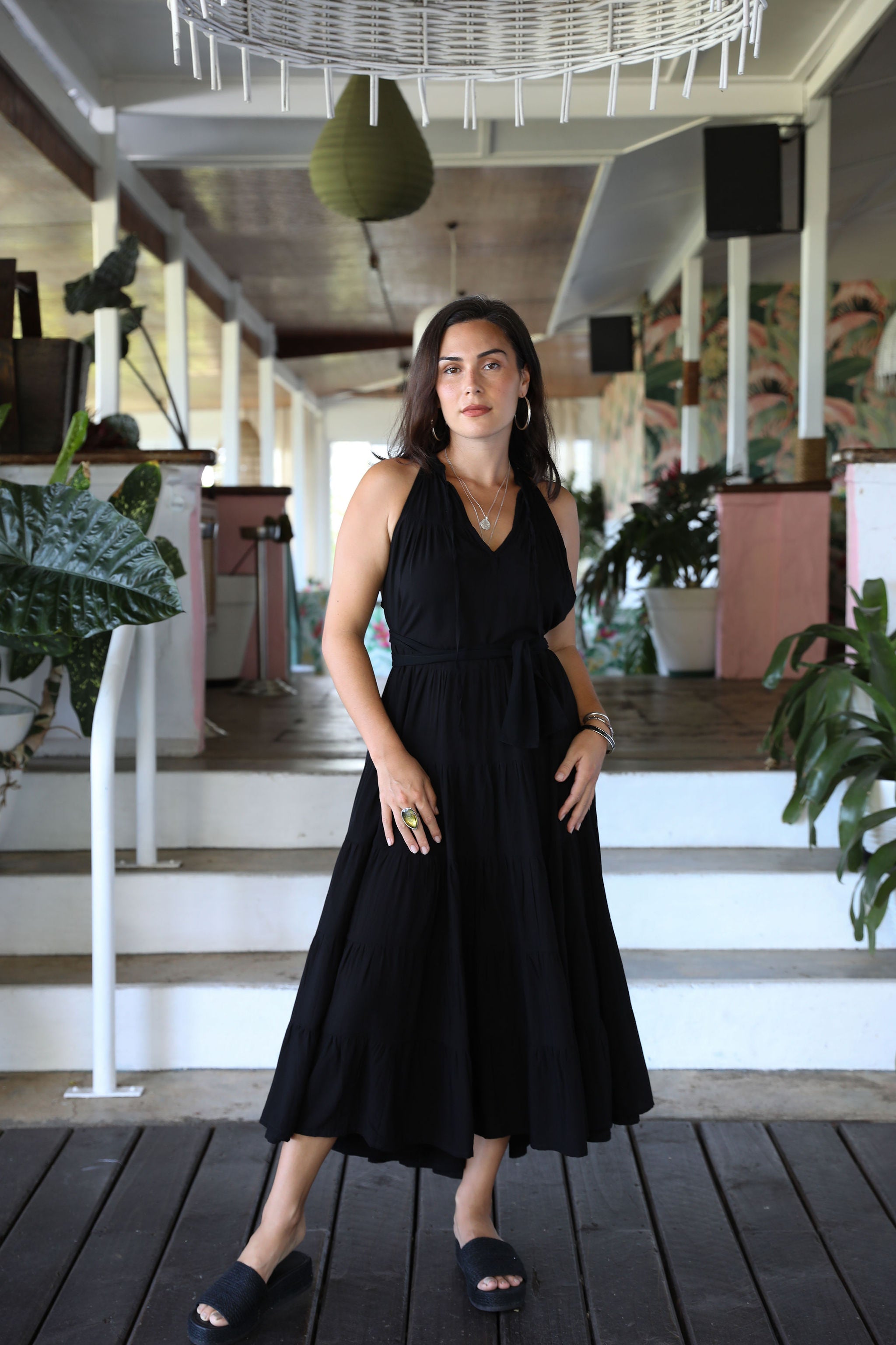 Black Tiered Midi Dress