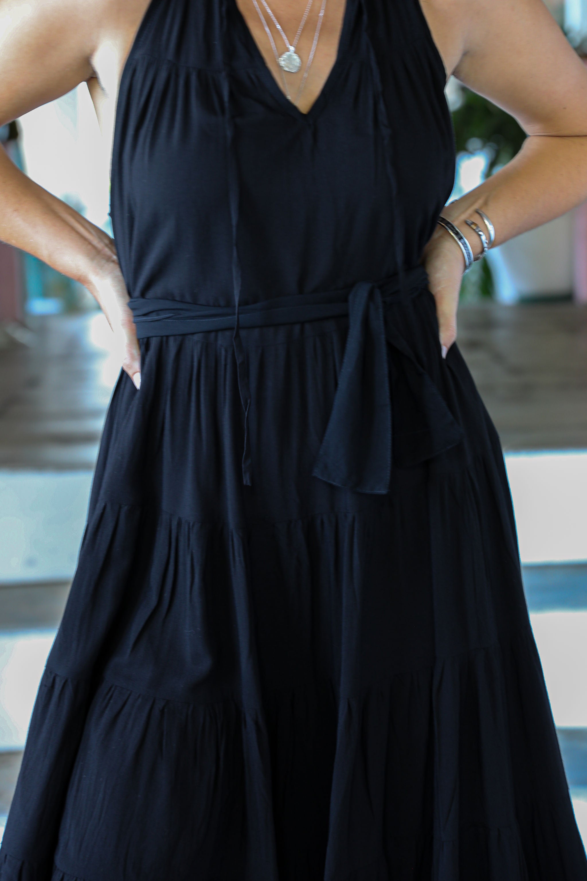 Black Tiered Midi Dress