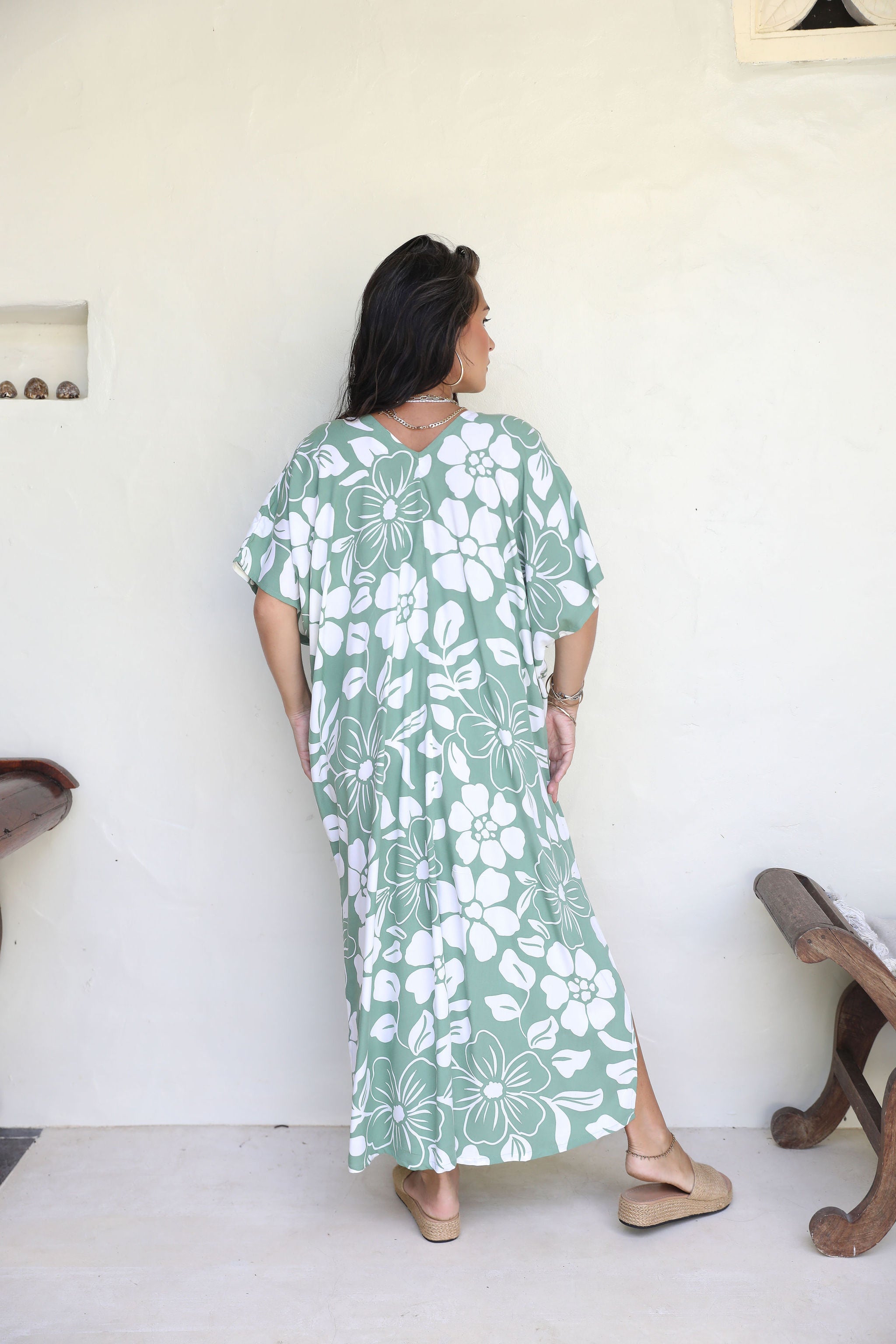 Khaki Te Ana Hibiscus Mana Kaftan