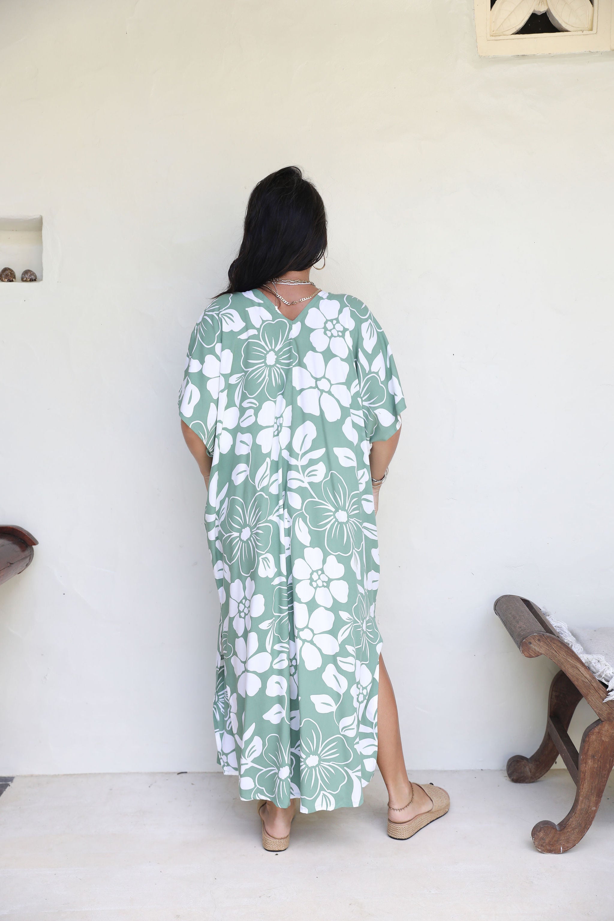 Khaki Te Ana Hibiscus Mana Kaftan
