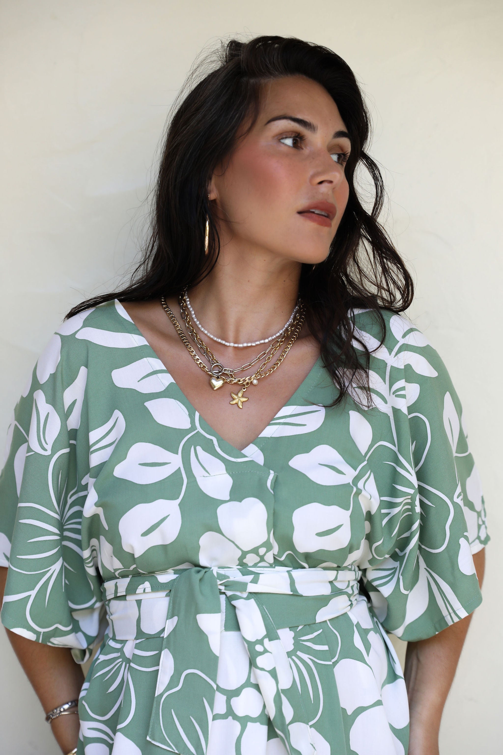 Khaki Te Ana Hibiscus Mana Kaftan