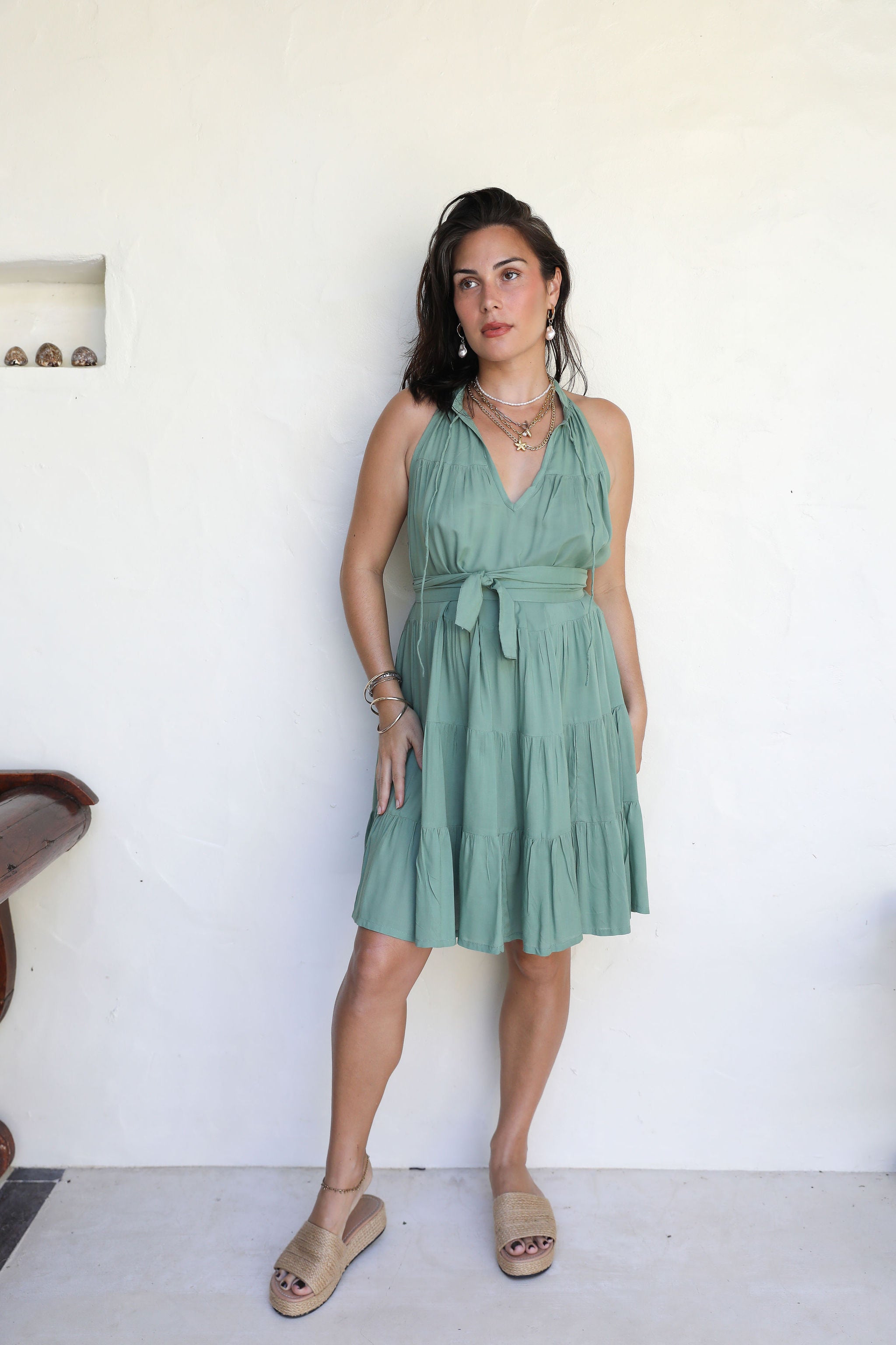 Palm Green Light Weight Mini Dress