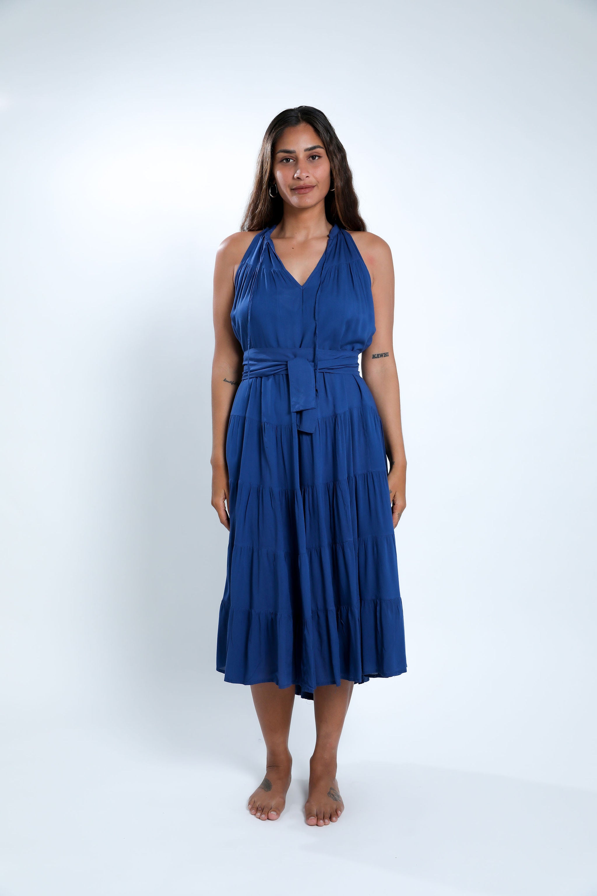 Navy Blue Tiered Midi Dress