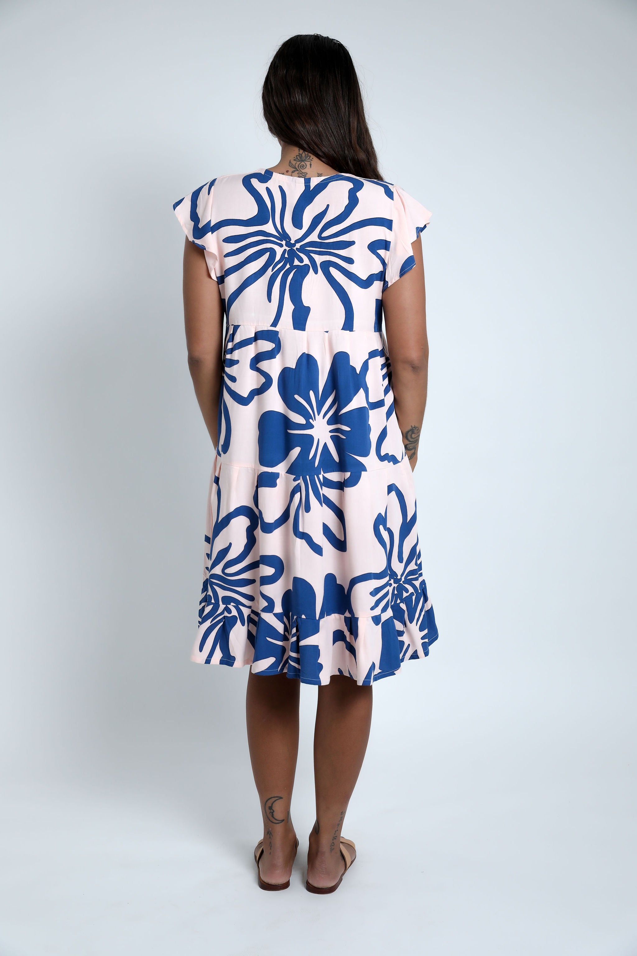 Pink and Navy Te Kaute Tia V Neck Dress