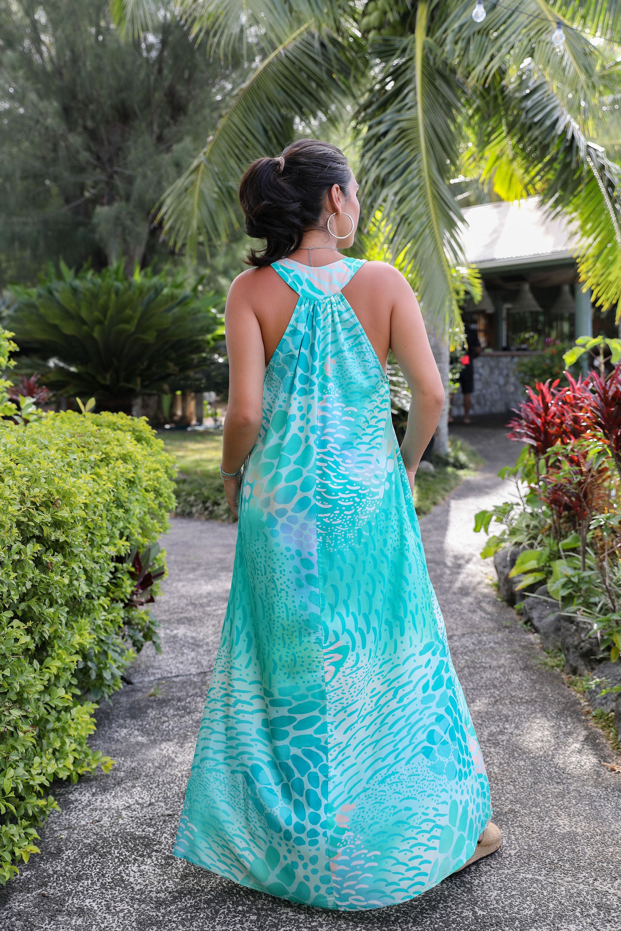 Aqua Parrot Fish Tara Button Front Maxi Dress