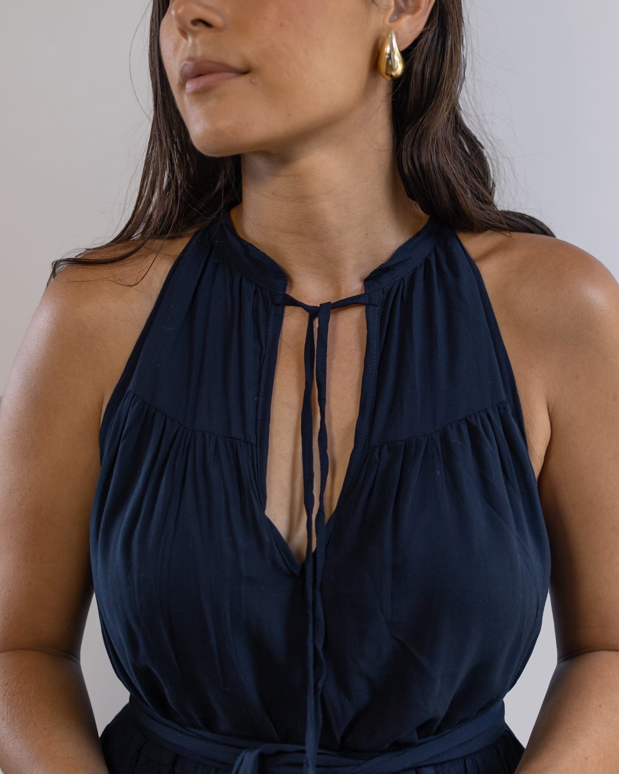 Navy Tiered Midi Dress