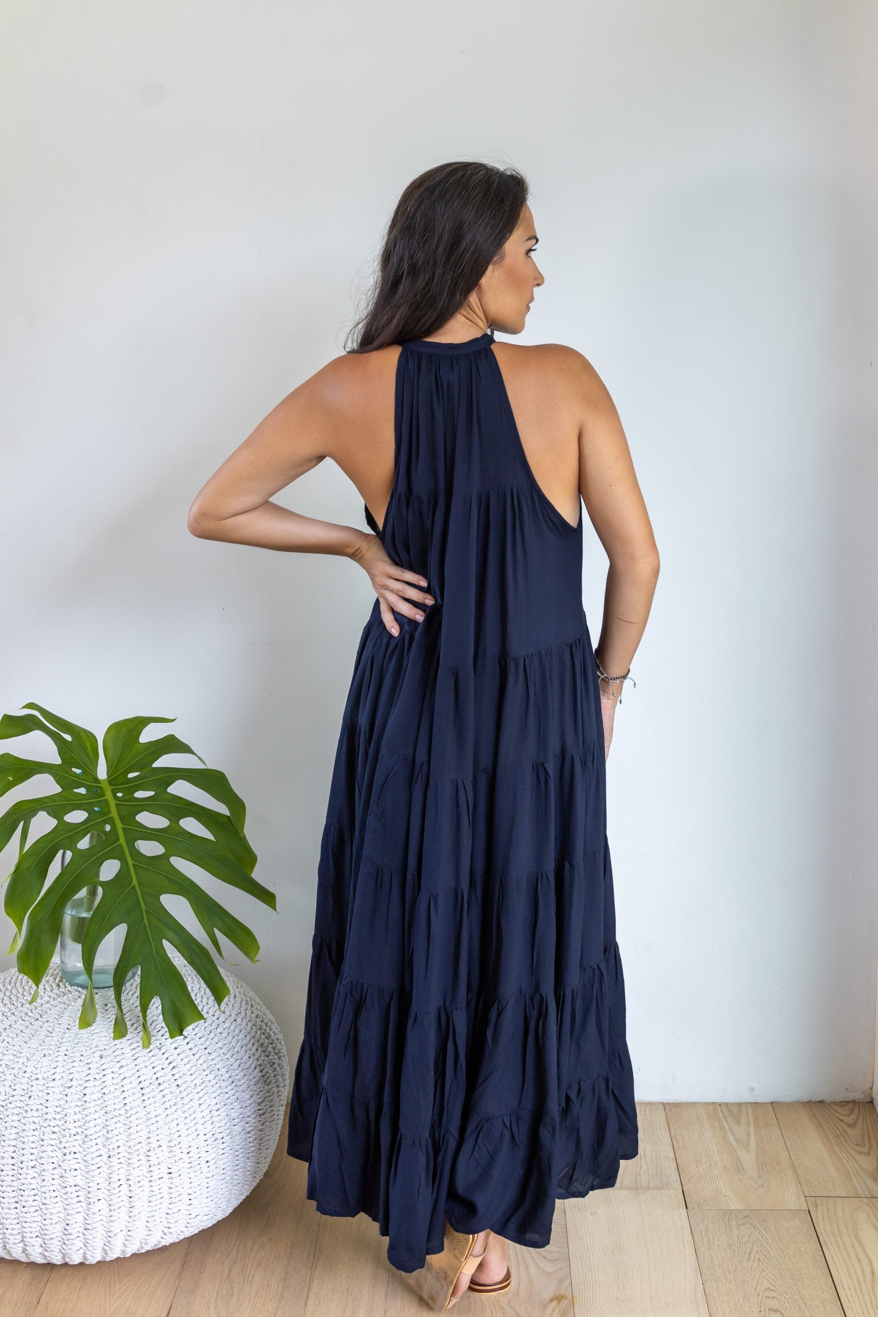 Navy Tiered Midi Dress