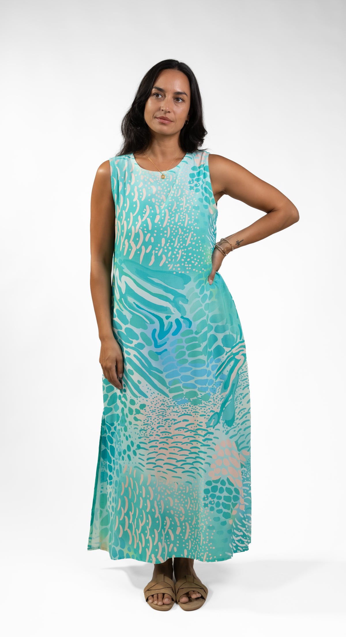 Aqua Parrot Fish Mere Midi Dress