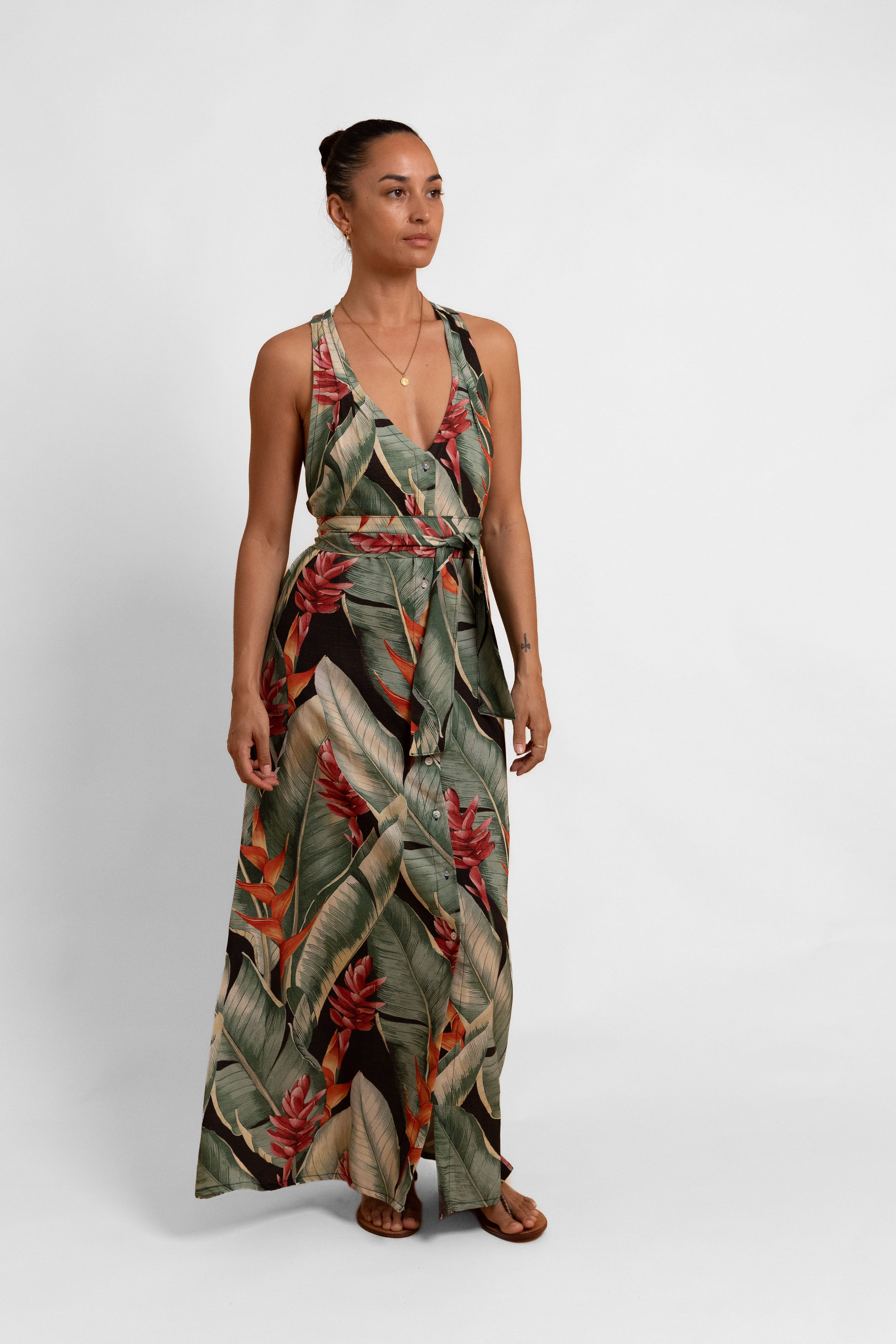 Heliconia Tara Button Front Maxi Dress