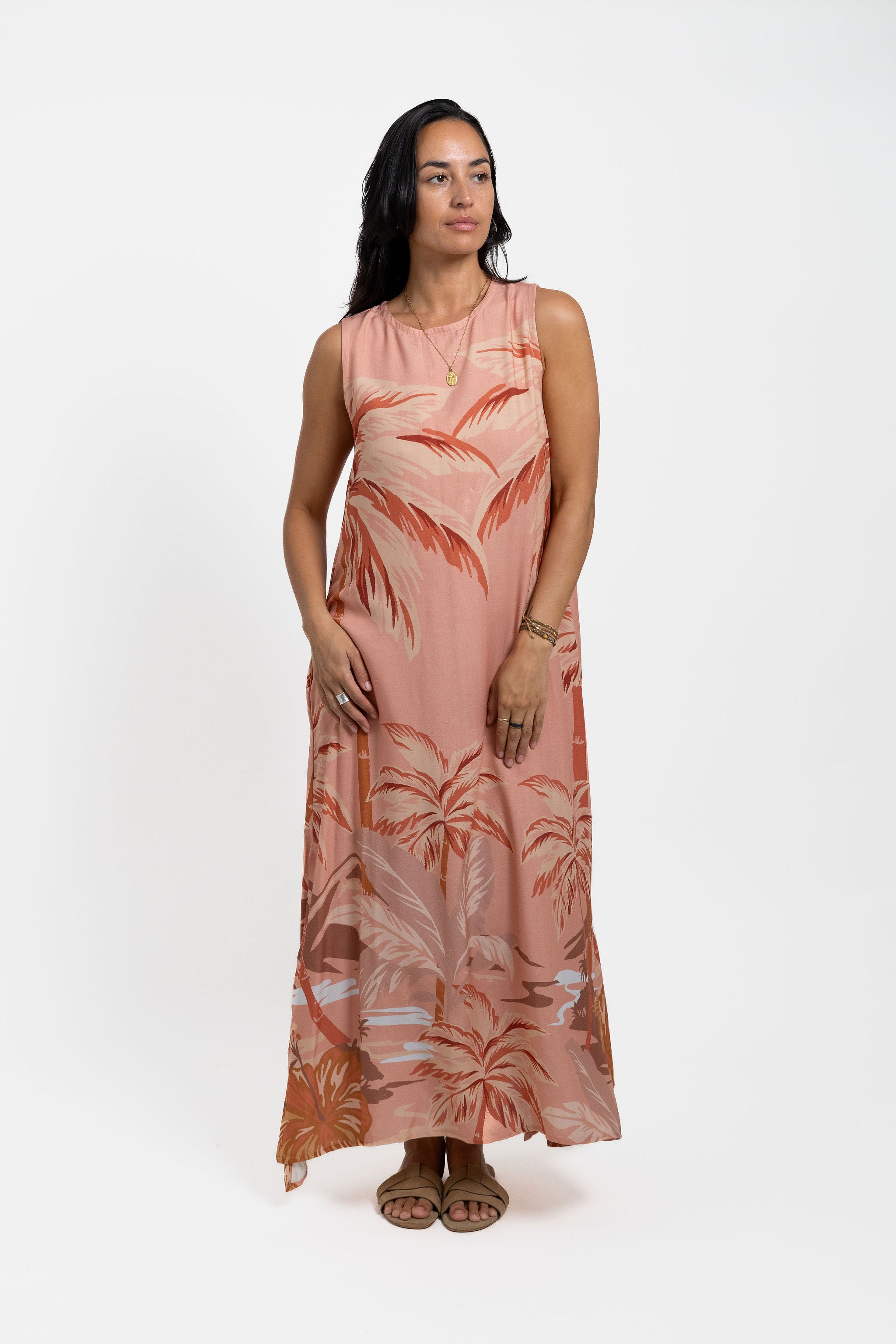 Peach Island Sunset Mere Midi Dress