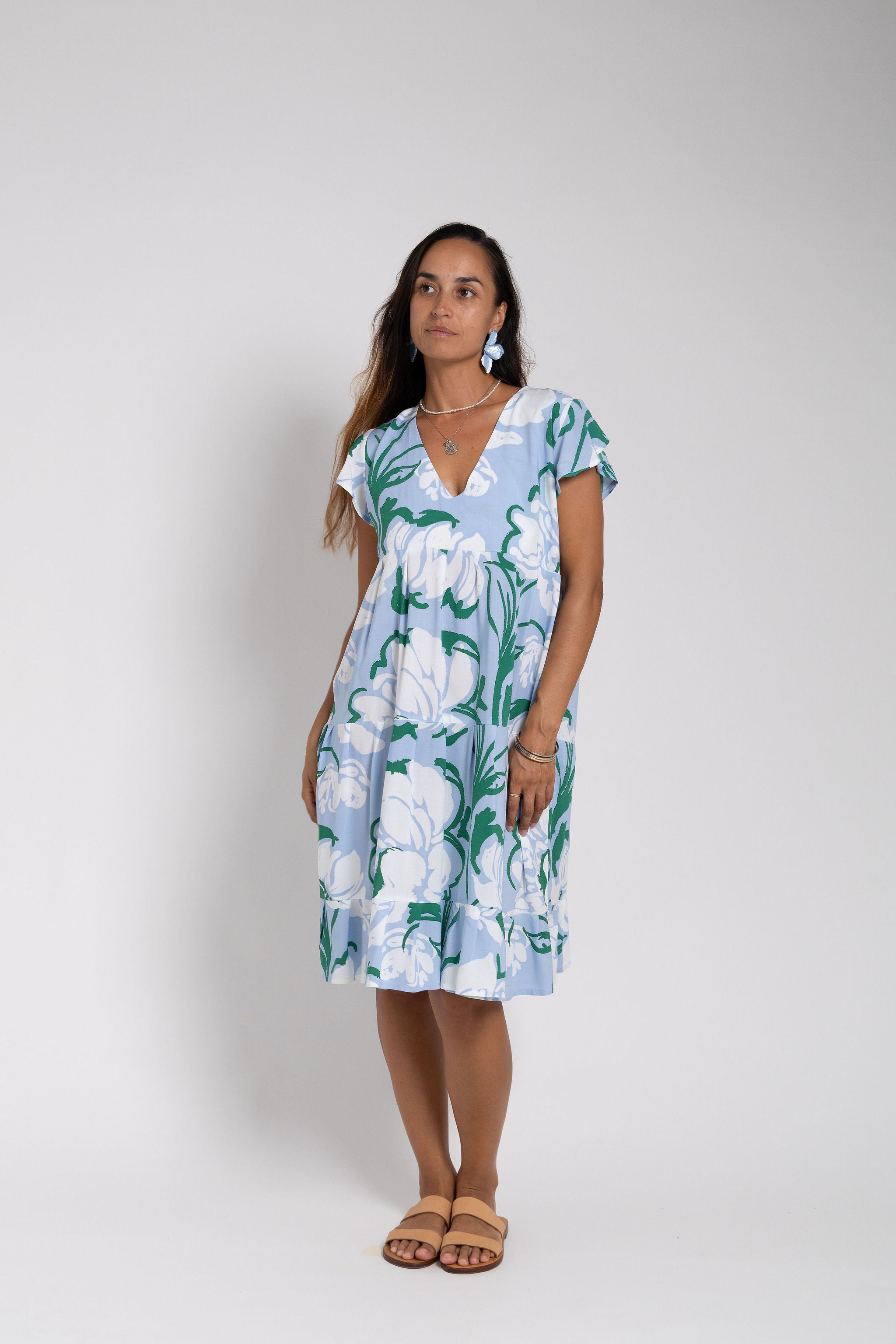 Summer Blue Taina Tia V Neck Dress