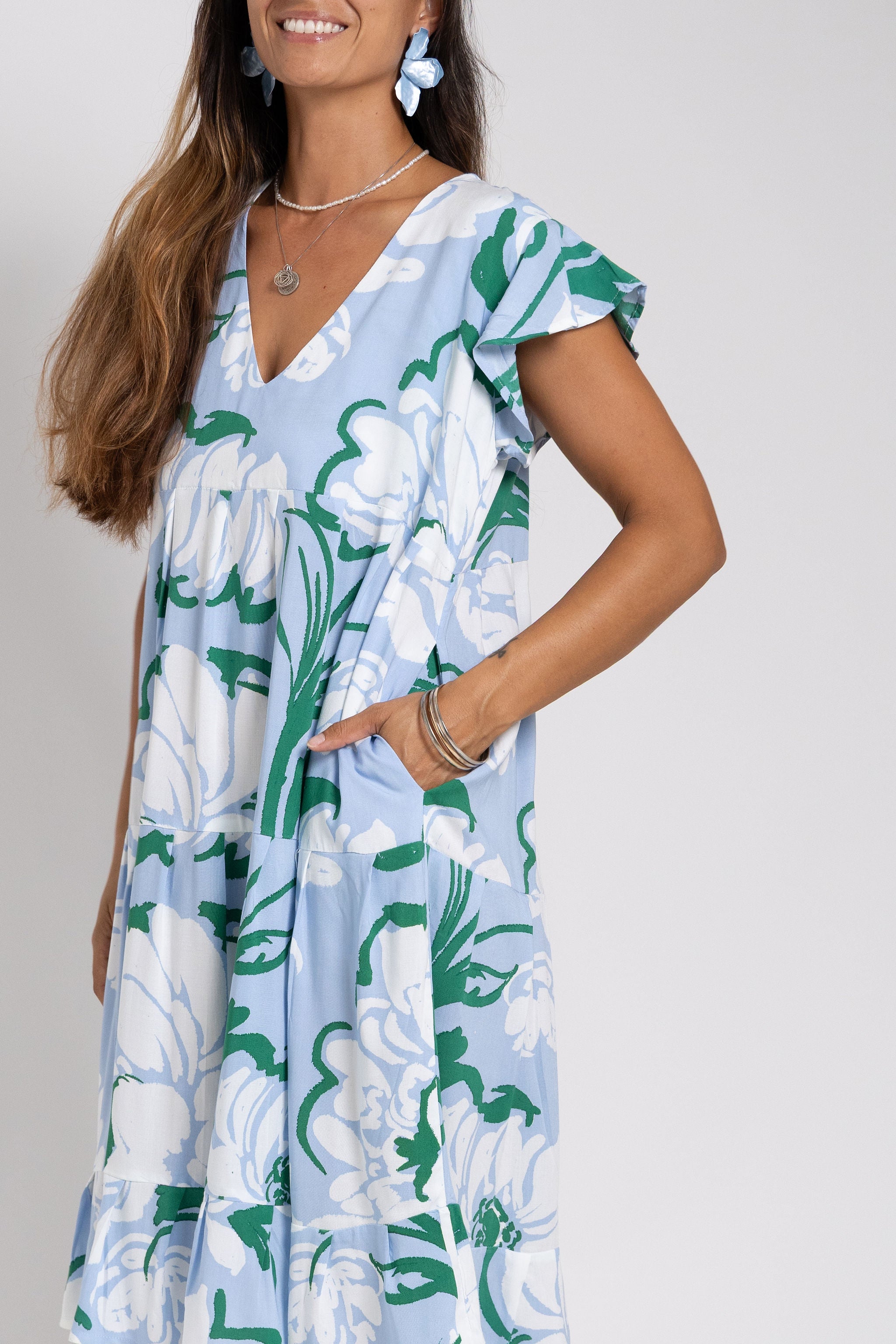 Summer Blue Taina Tia V Neck Dress