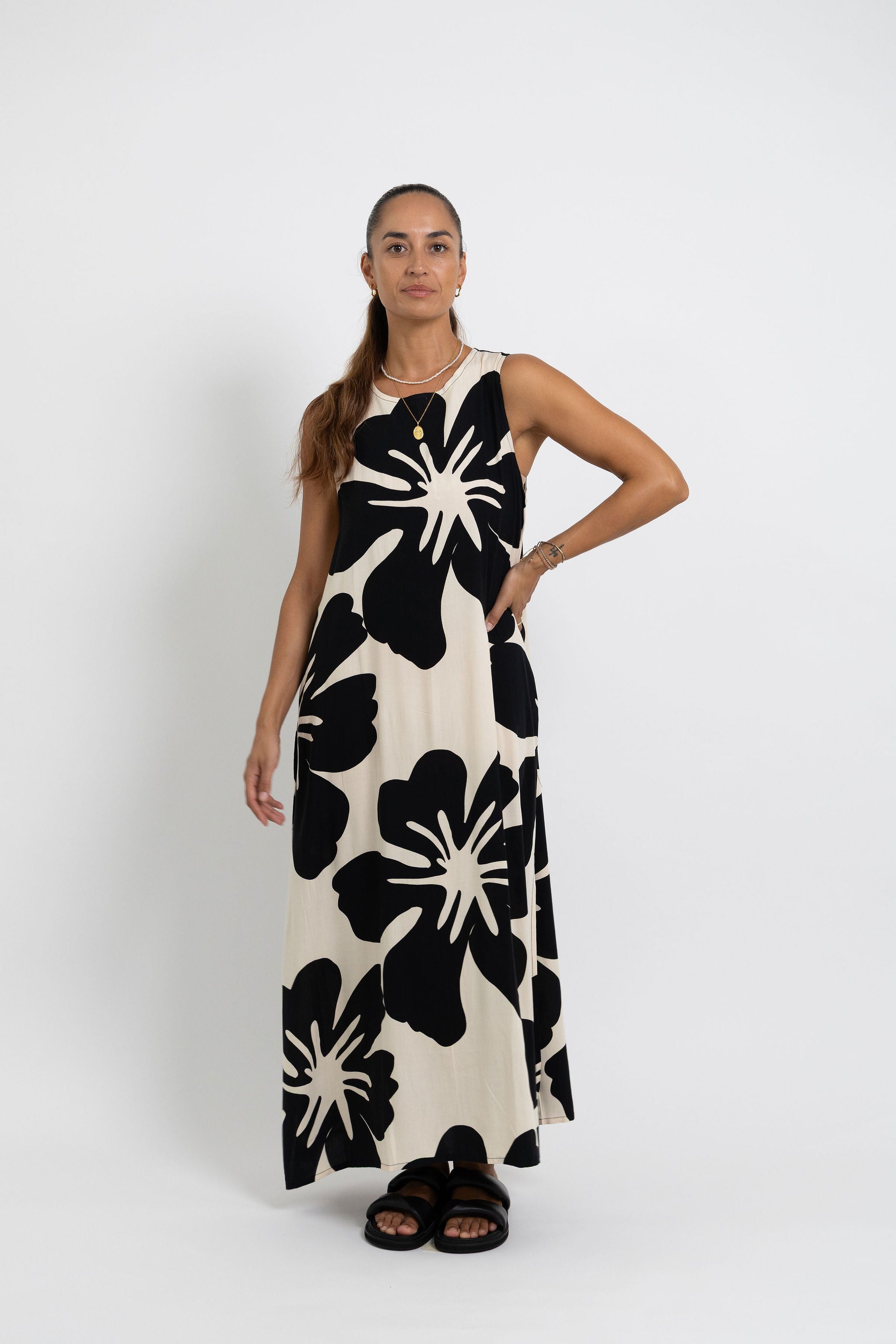 Cream and Black Te Kaute Mere Midi Dress