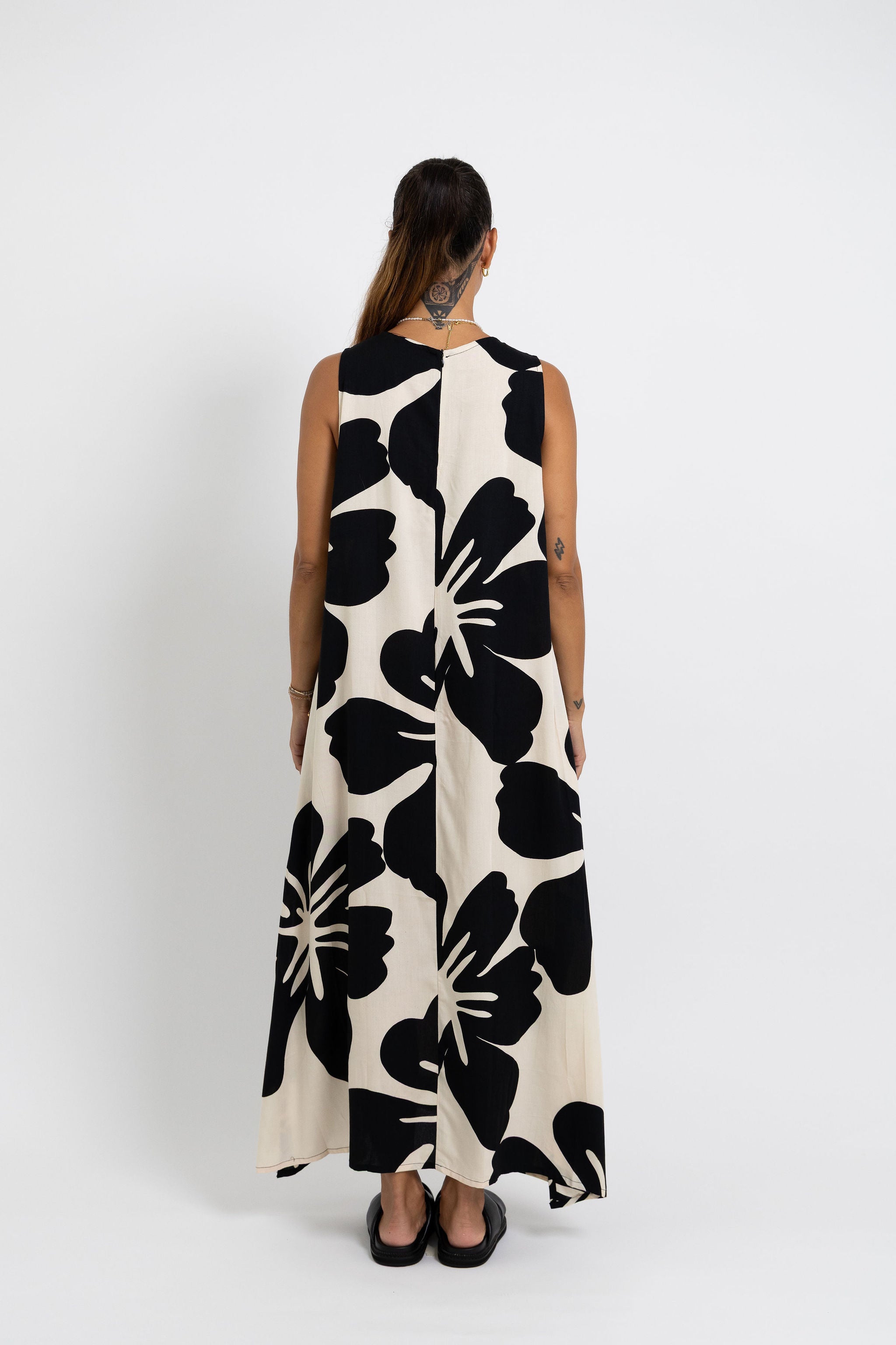 Cream and Black Te Kaute Mere Midi Dress