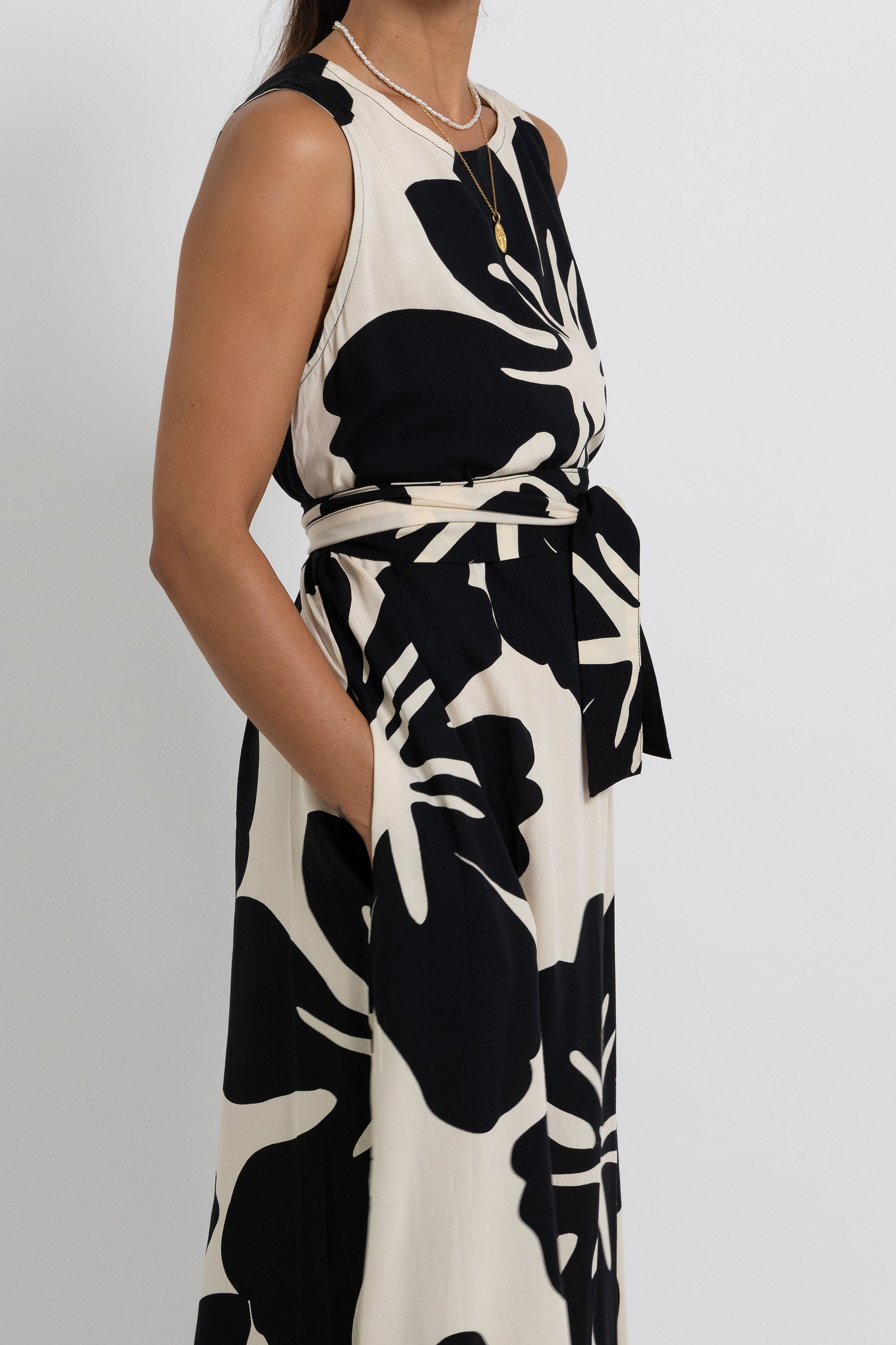 Cream and Black Te Kaute Mere Midi Dress