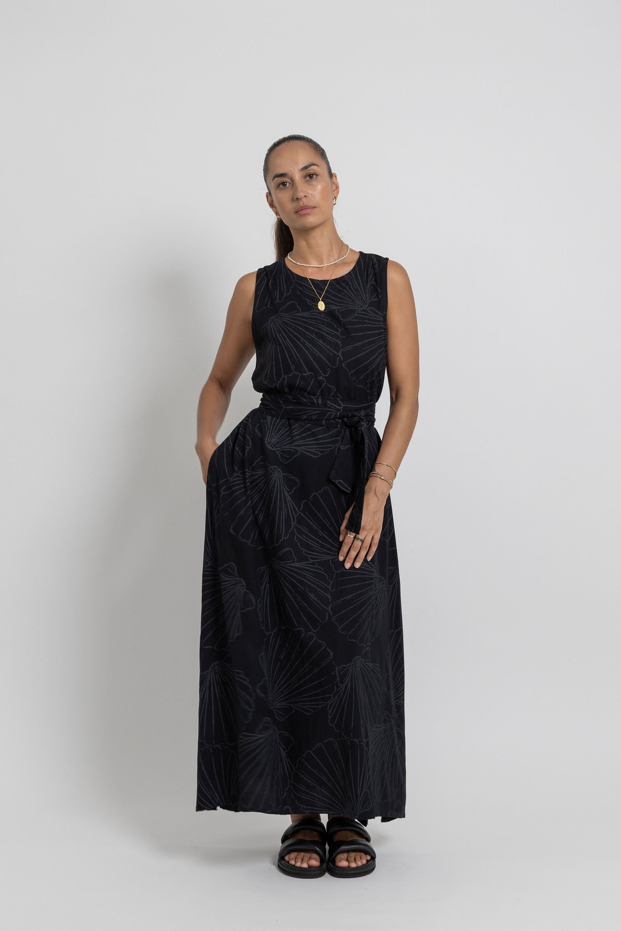 Black Shell Mere Midi Dress