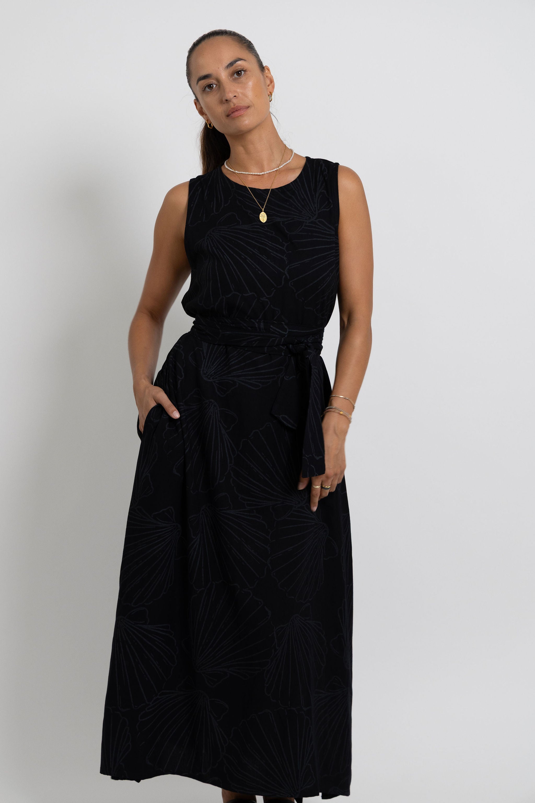 Black Shell Mere Midi Dress