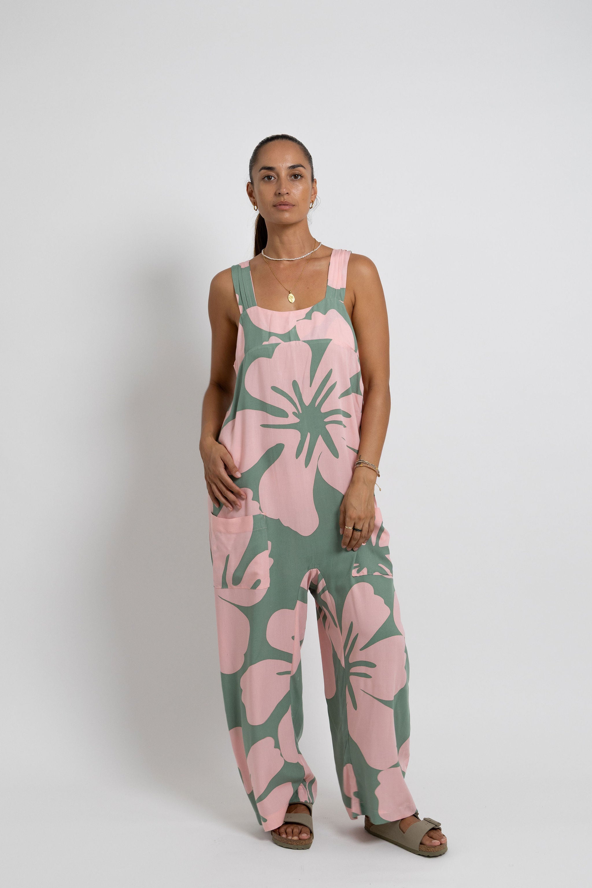 Pink and Green Big Te Kaute Minar Jumpsuit