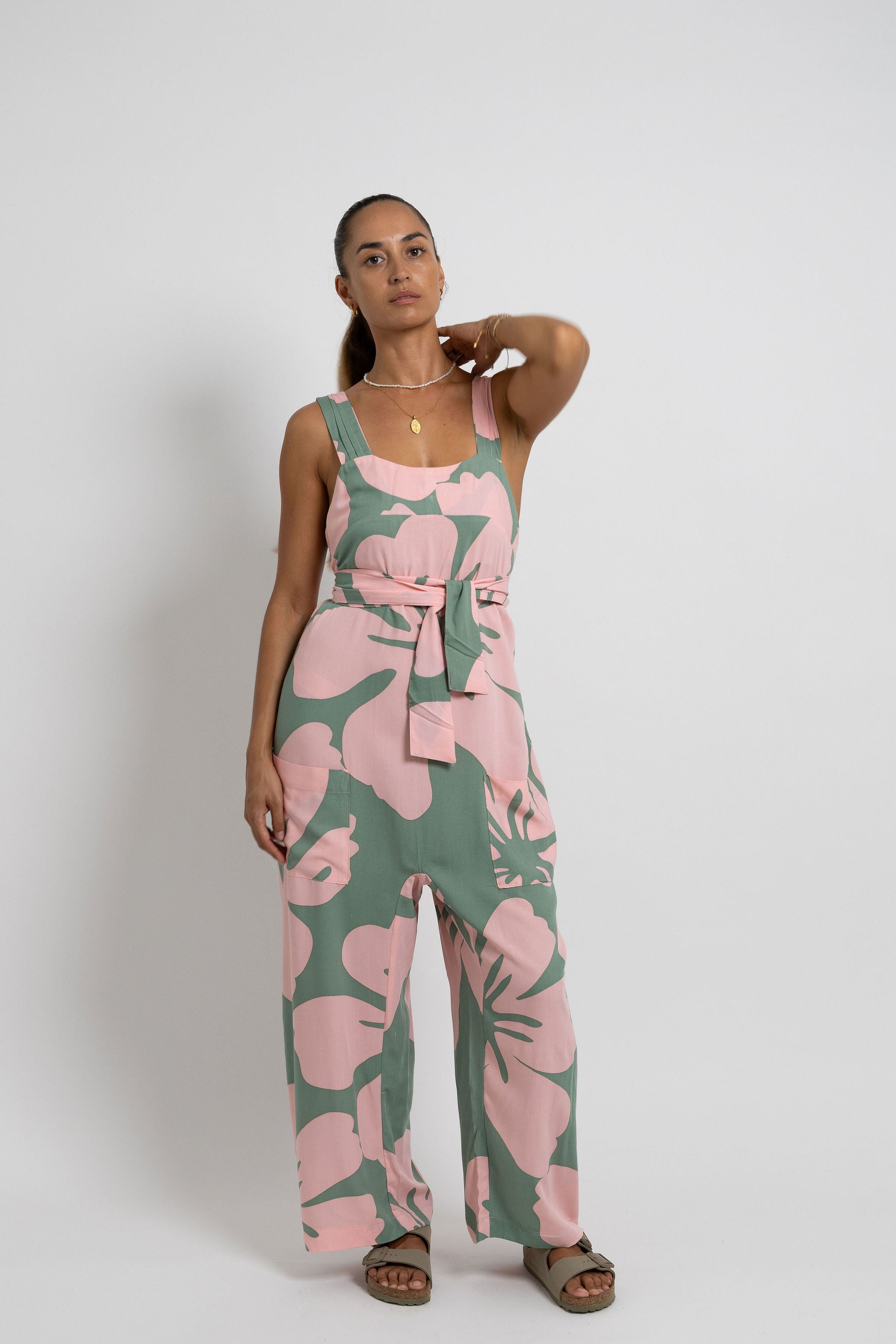 Pink and Green Big Te Kaute Minar Jumpsuit