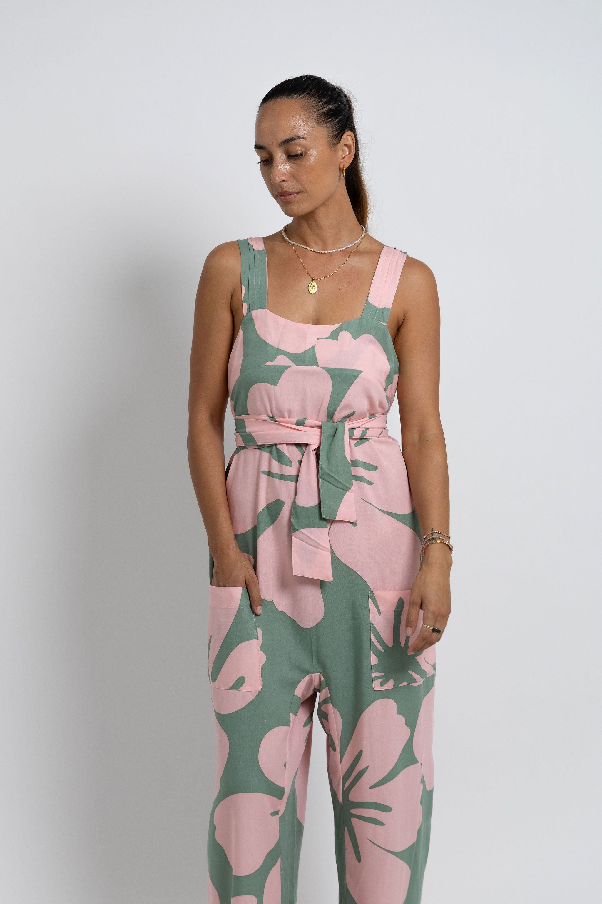 Pink and Green Big Te Kaute Minar Jumpsuit