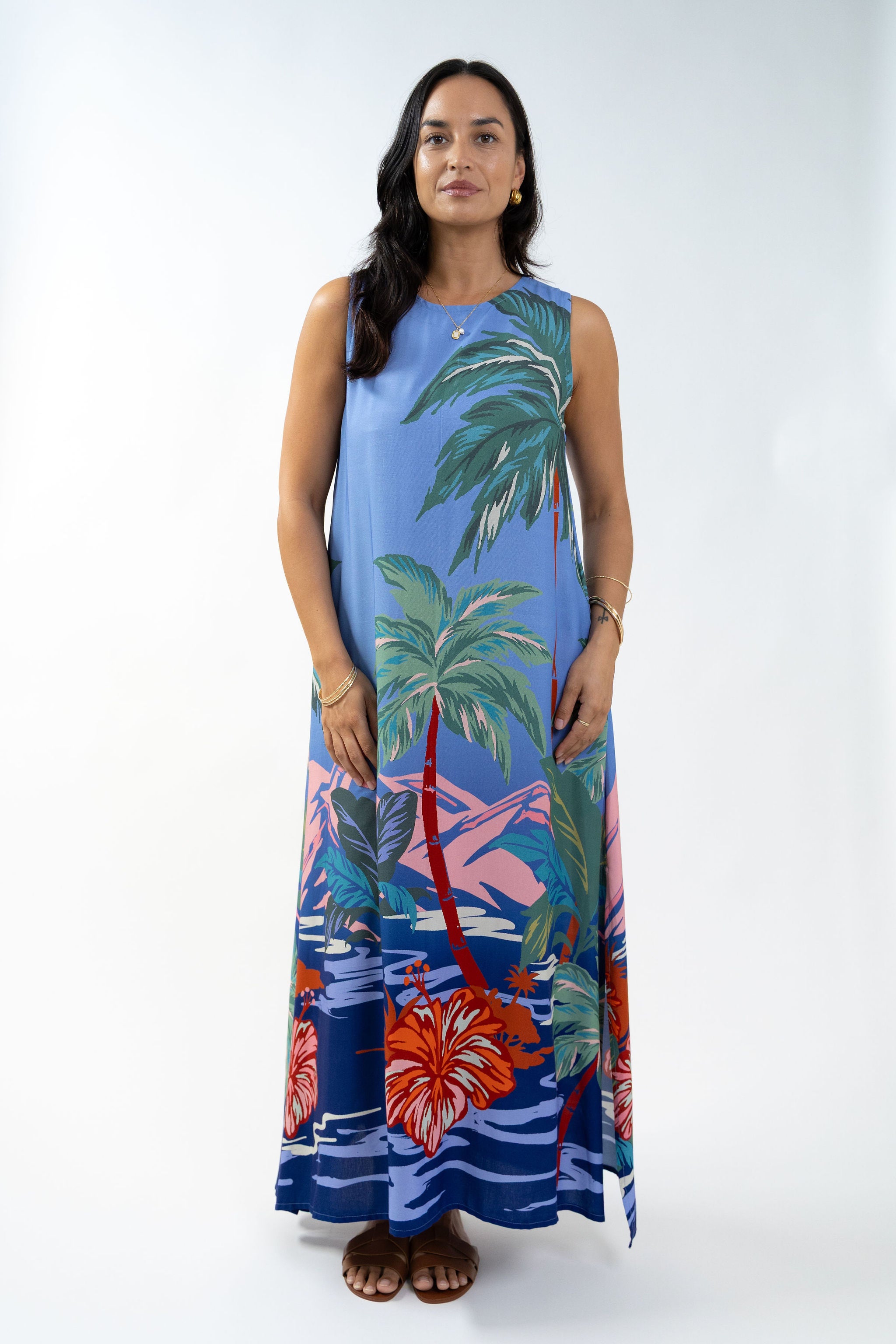 Blue Island Sunset Mere Midi Dress