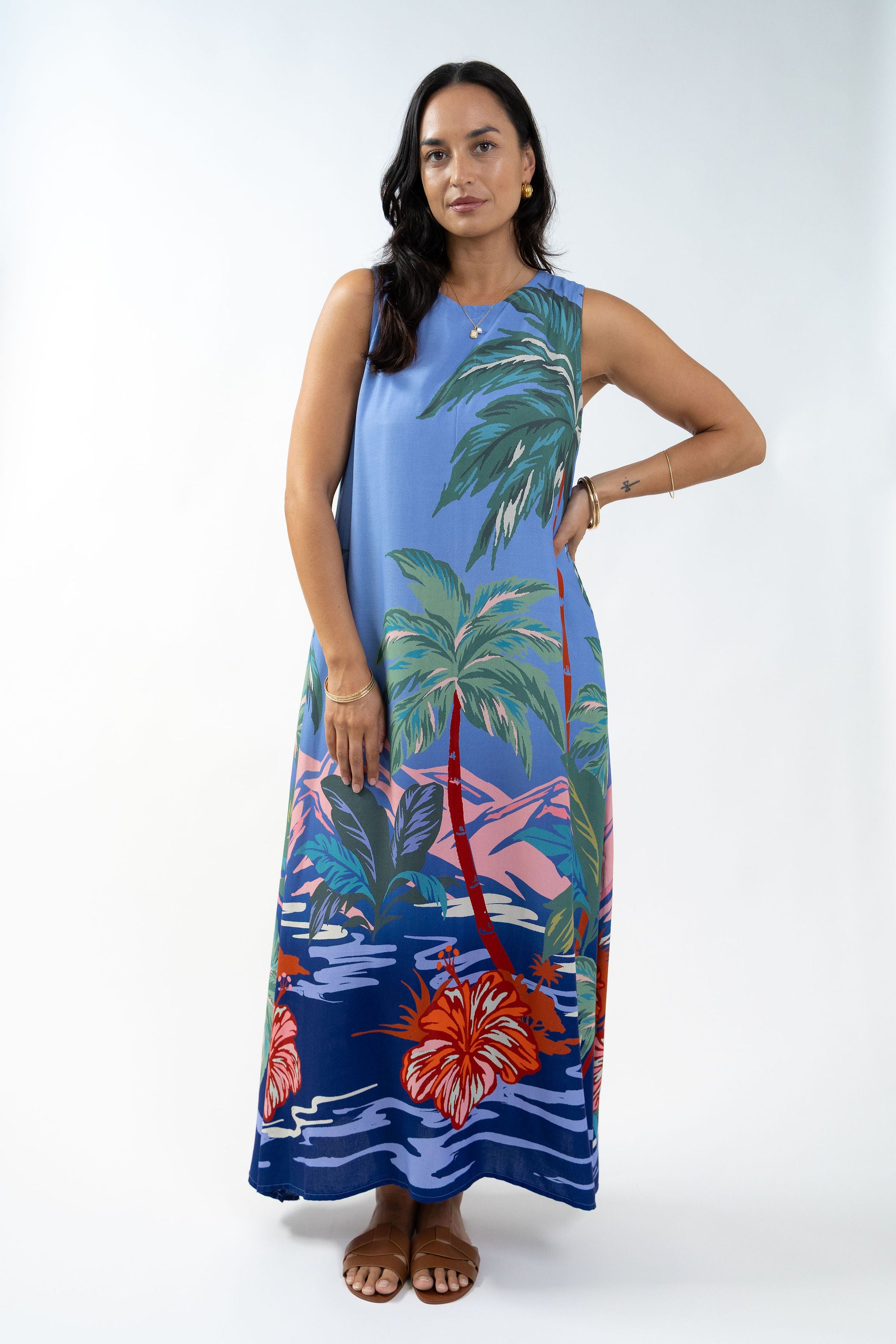 Blue Island Sunset Mere Midi Dress