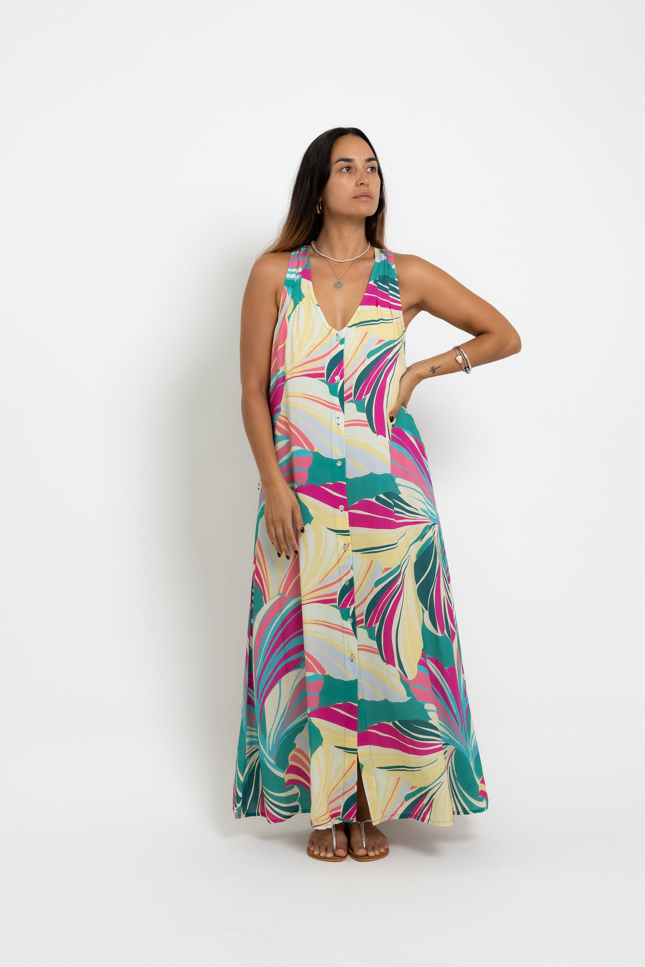 Summer Day Breeze Tara Button Front Maxi Dress