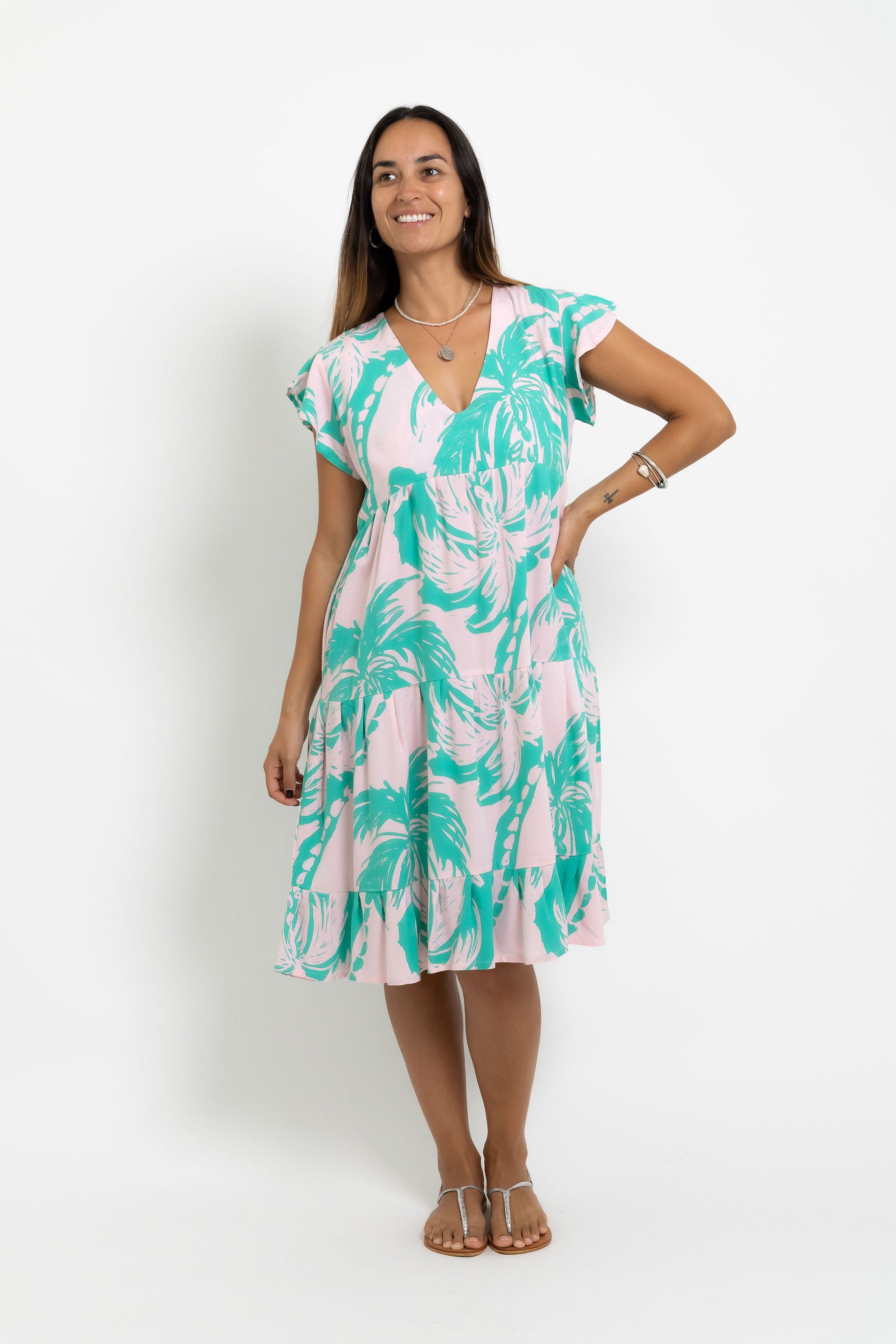 Pink Jade Coconut Swell Tia V Neck Dress