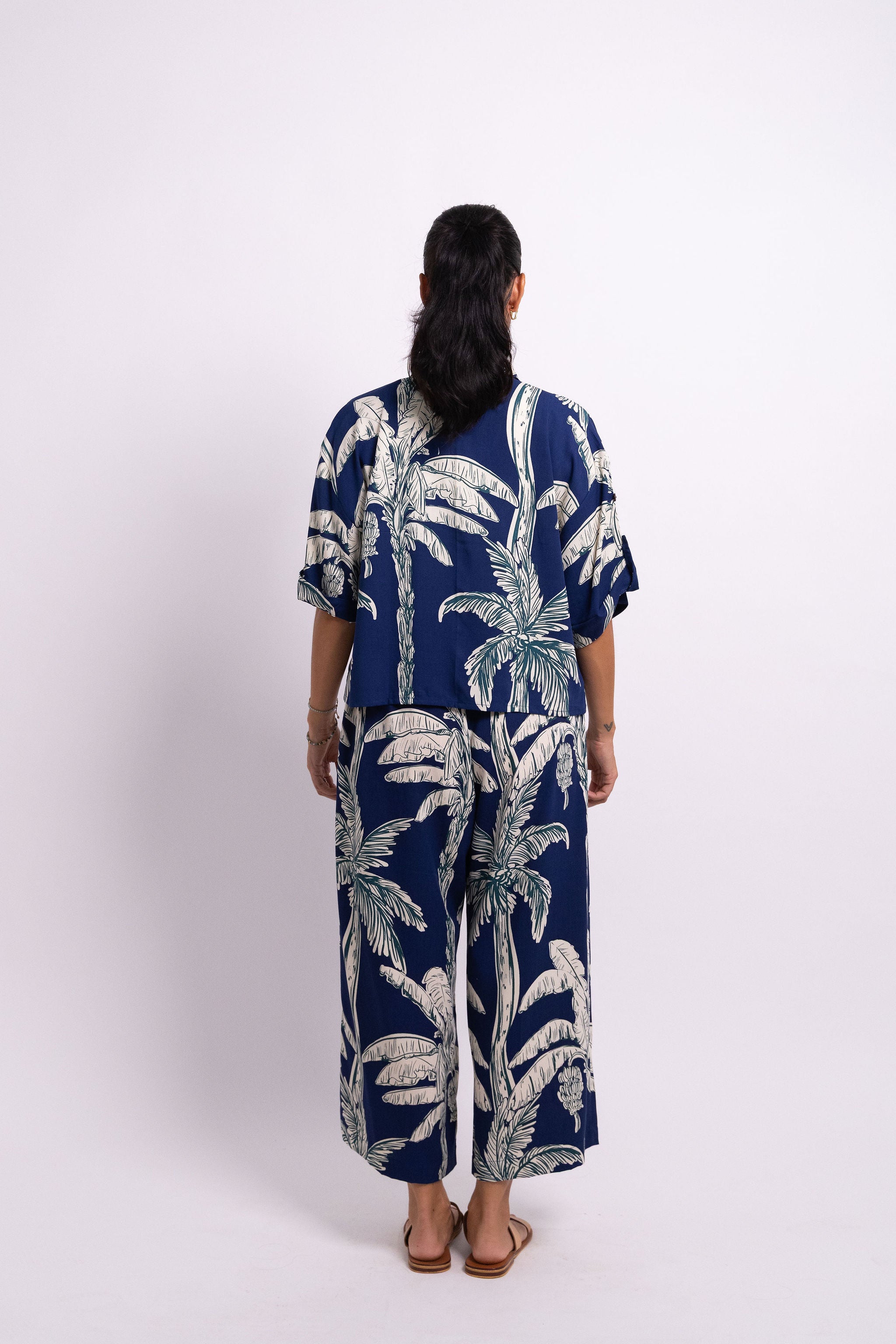 Navy Coco Palm Cropped Scarlett Shirt