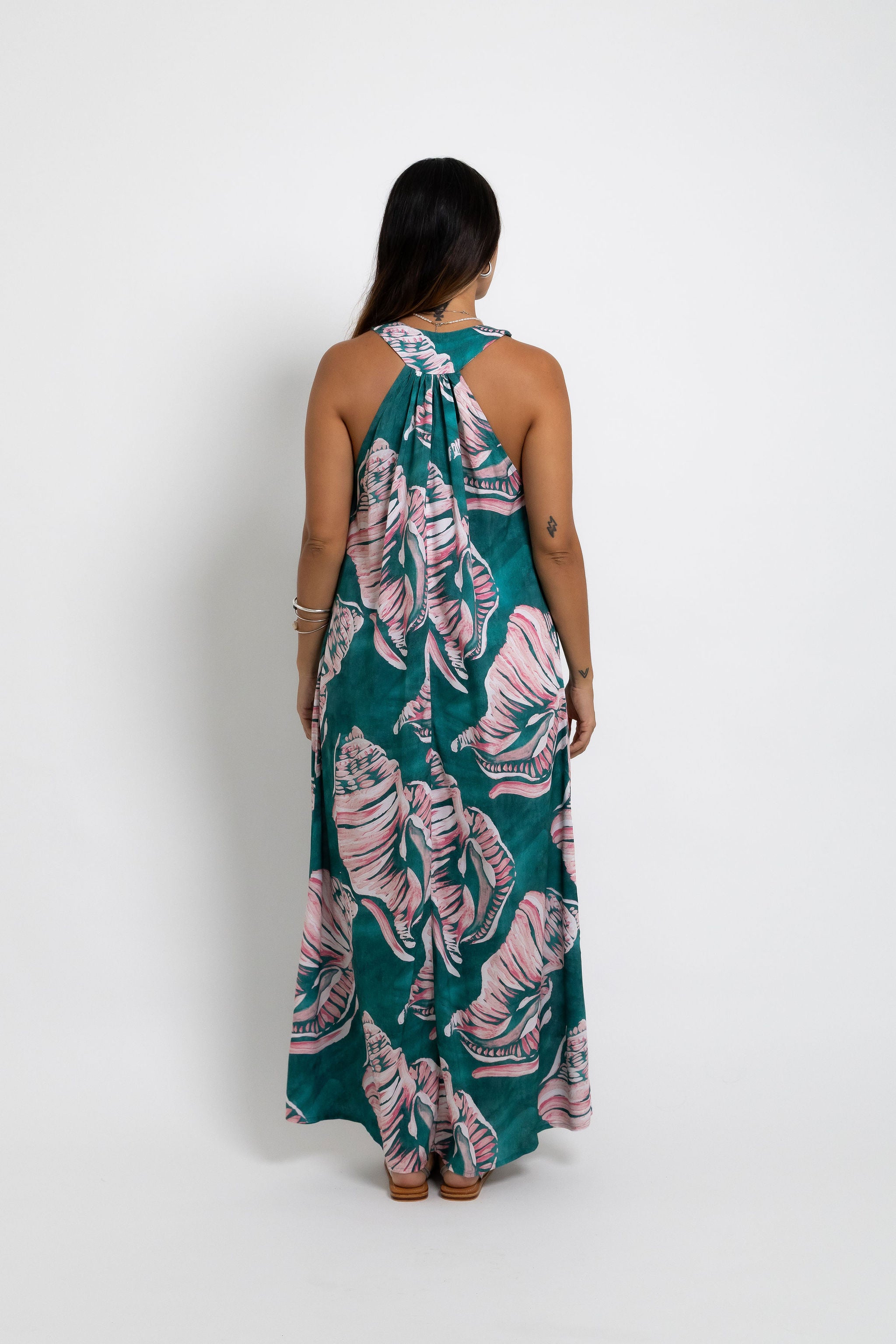 Jade Conch Shell Tara Button Front Maxi Dress