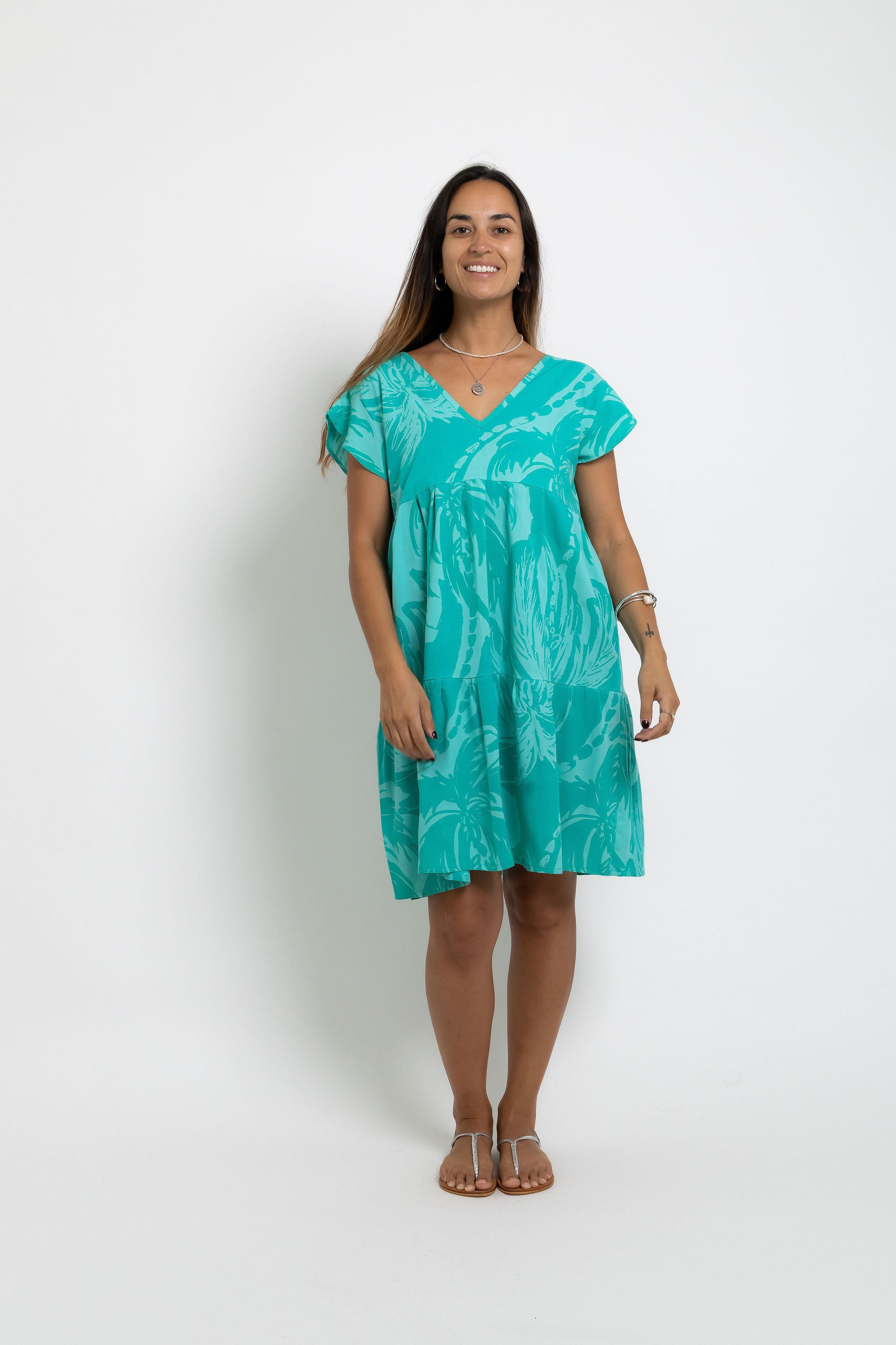 Jade Aqua Coconut Swell Pauline V Neck Dress