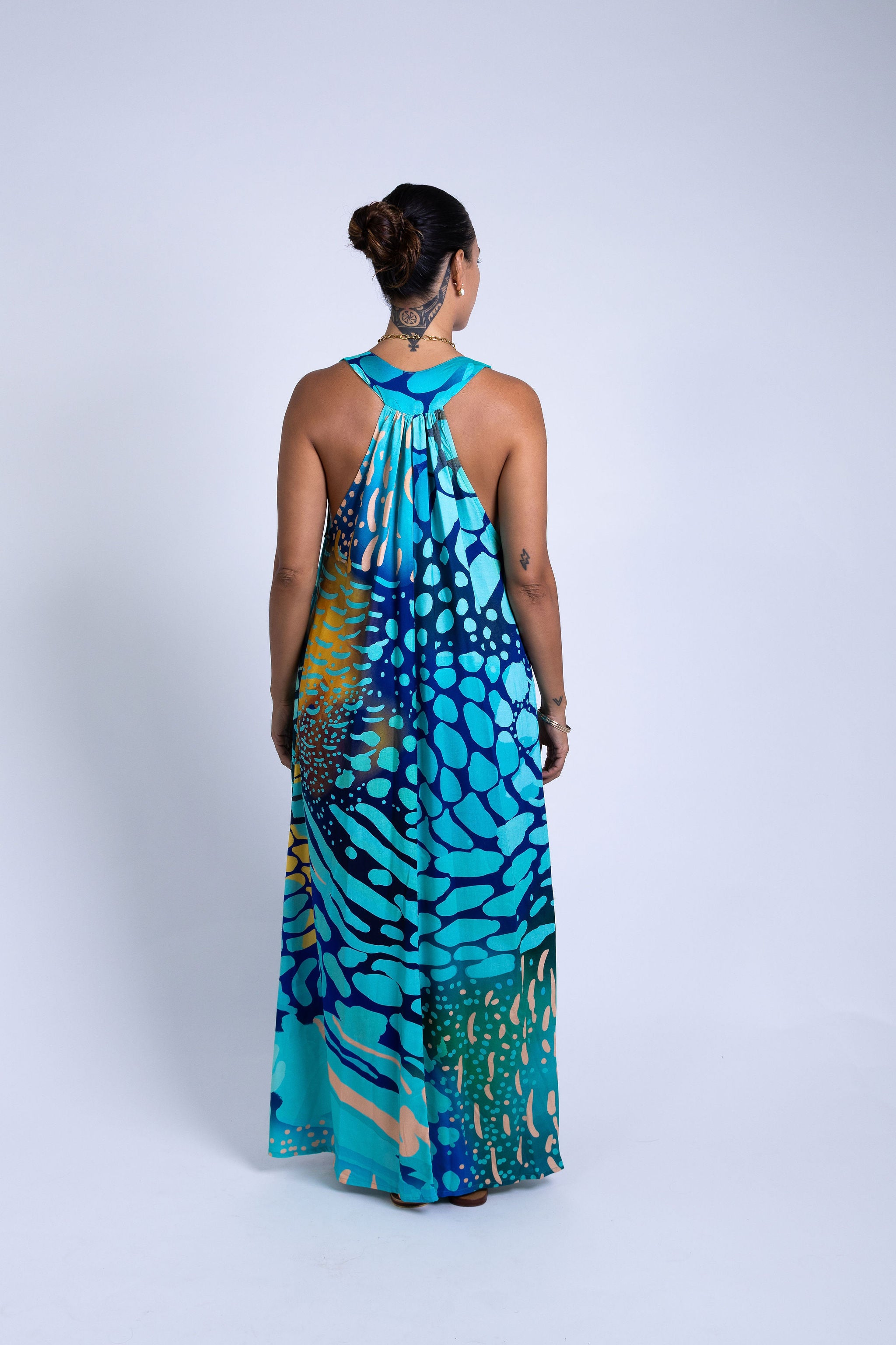 Indigo Parrot Fish Tara Button Front Maxi Dress