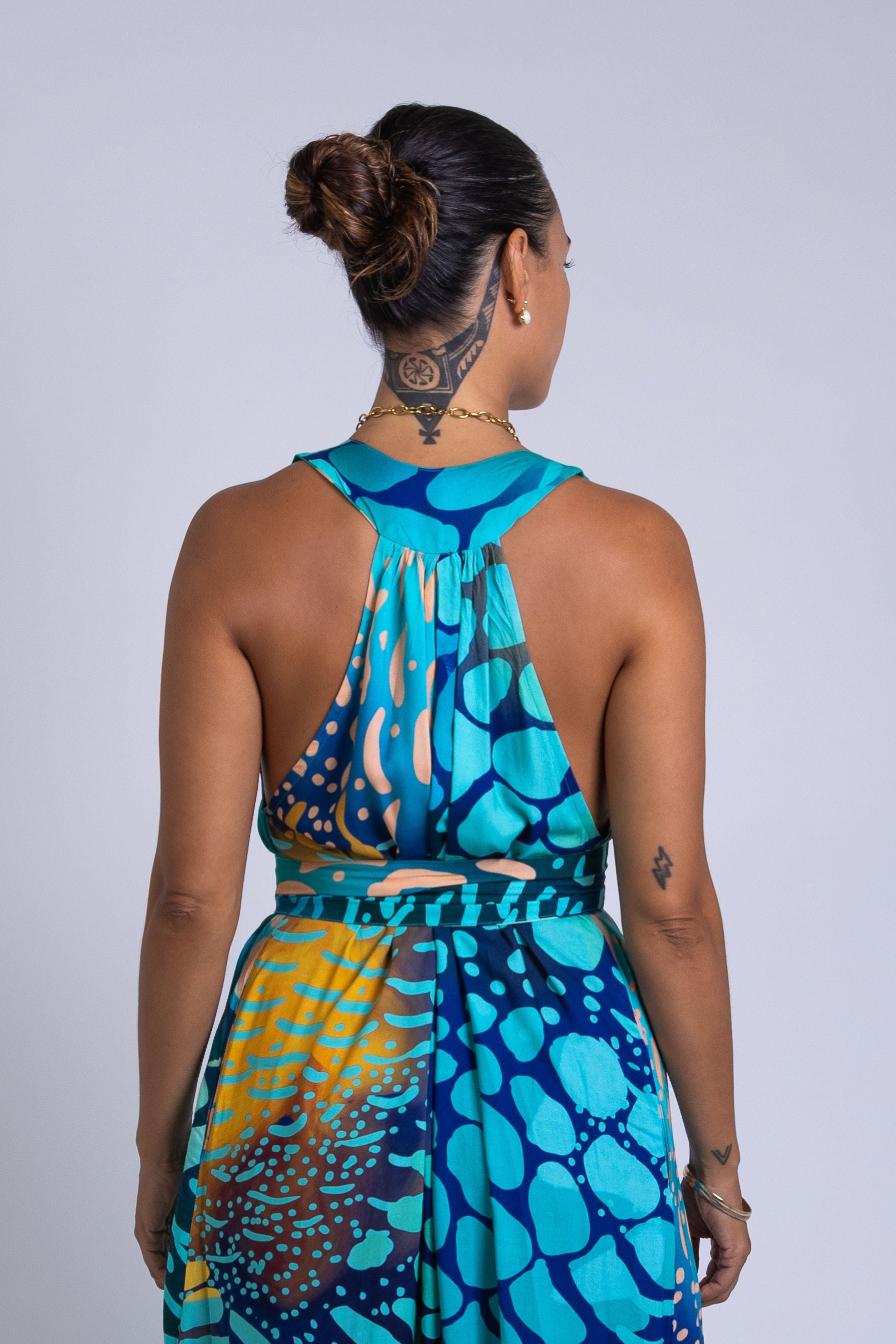 Indigo Parrot Fish Tara Button Front Maxi Dress