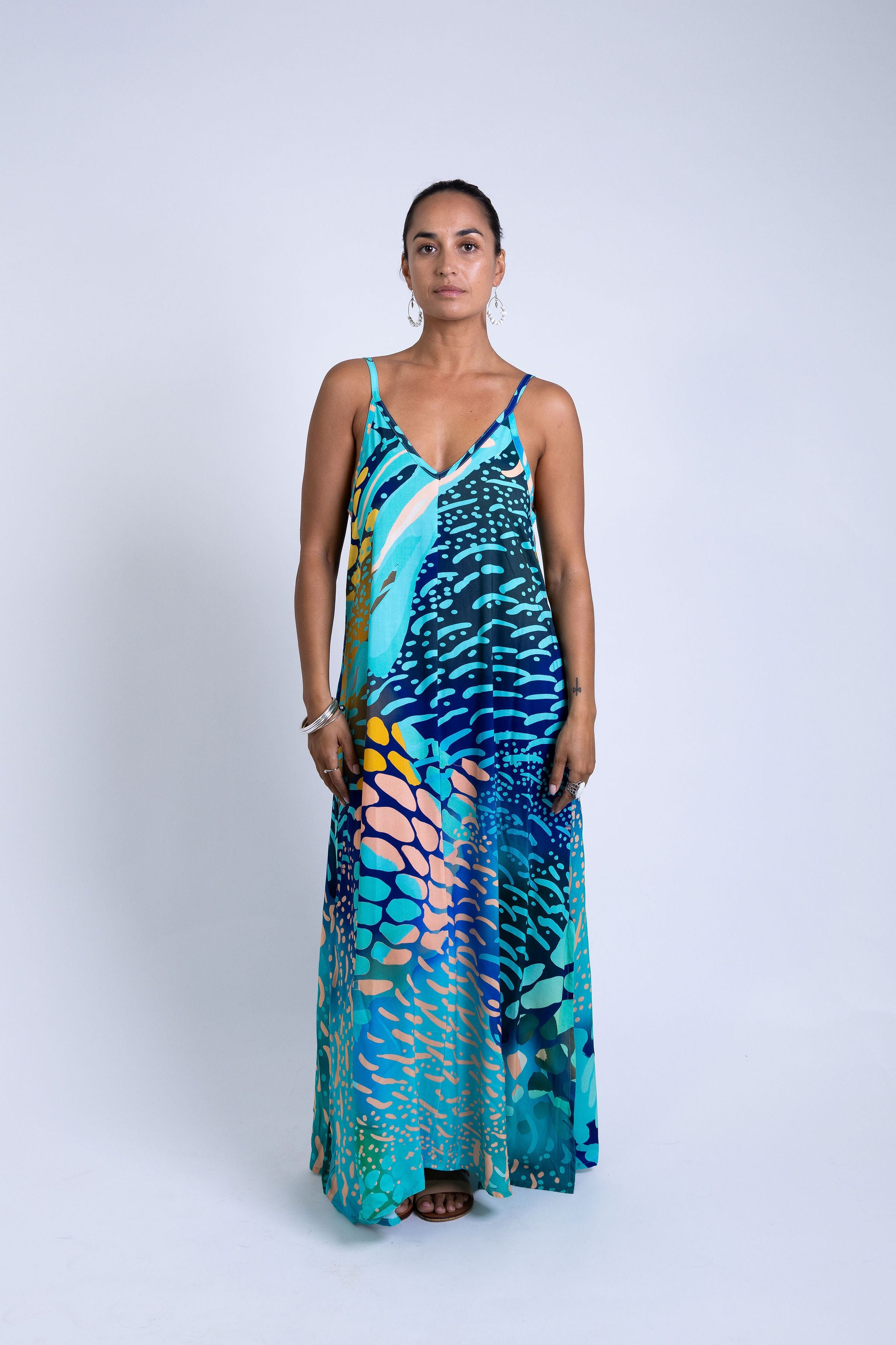 Indigo Parrot Fish Maria Maxi Dress