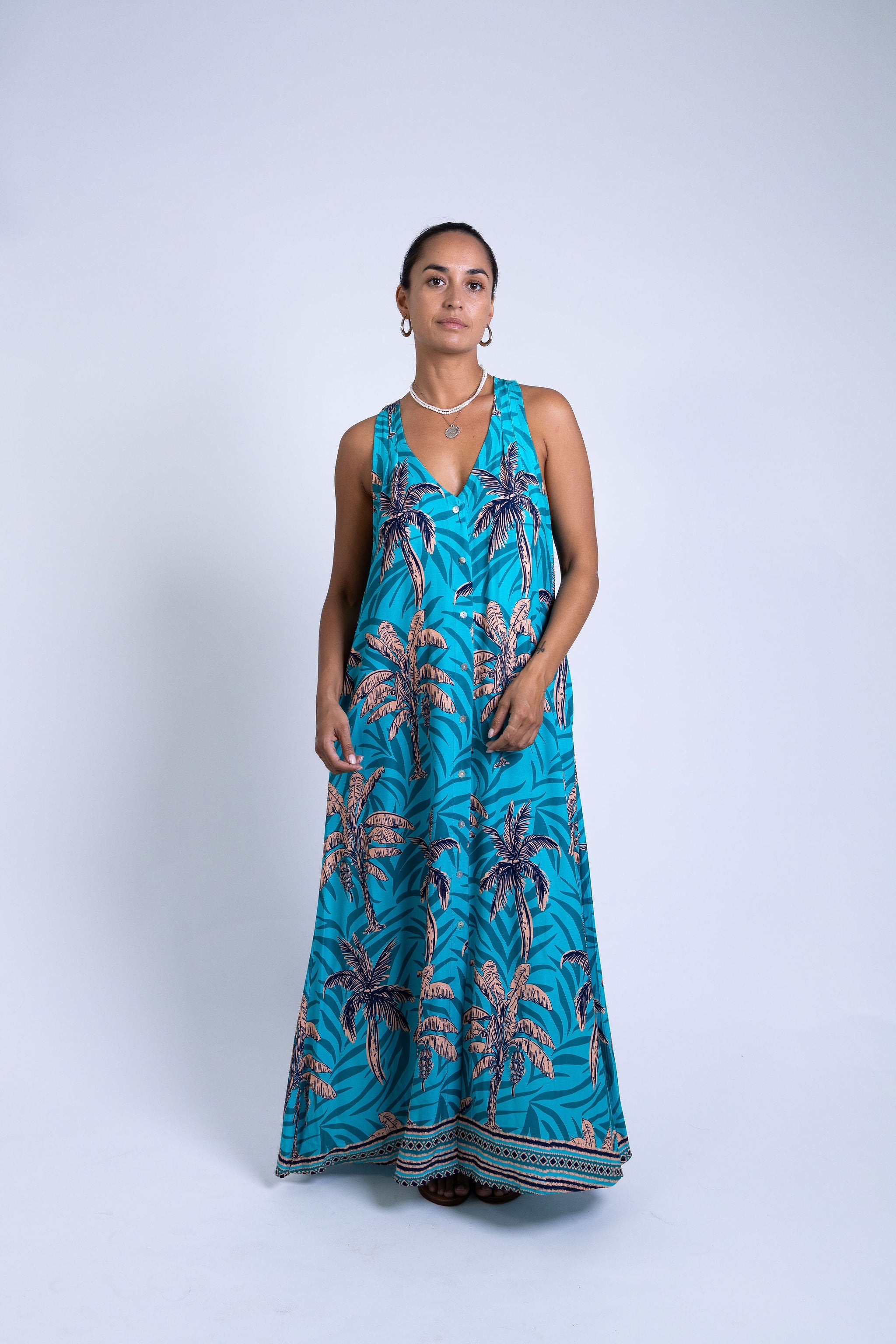 Teal Te Vene Tara Button Front Maxi Dress