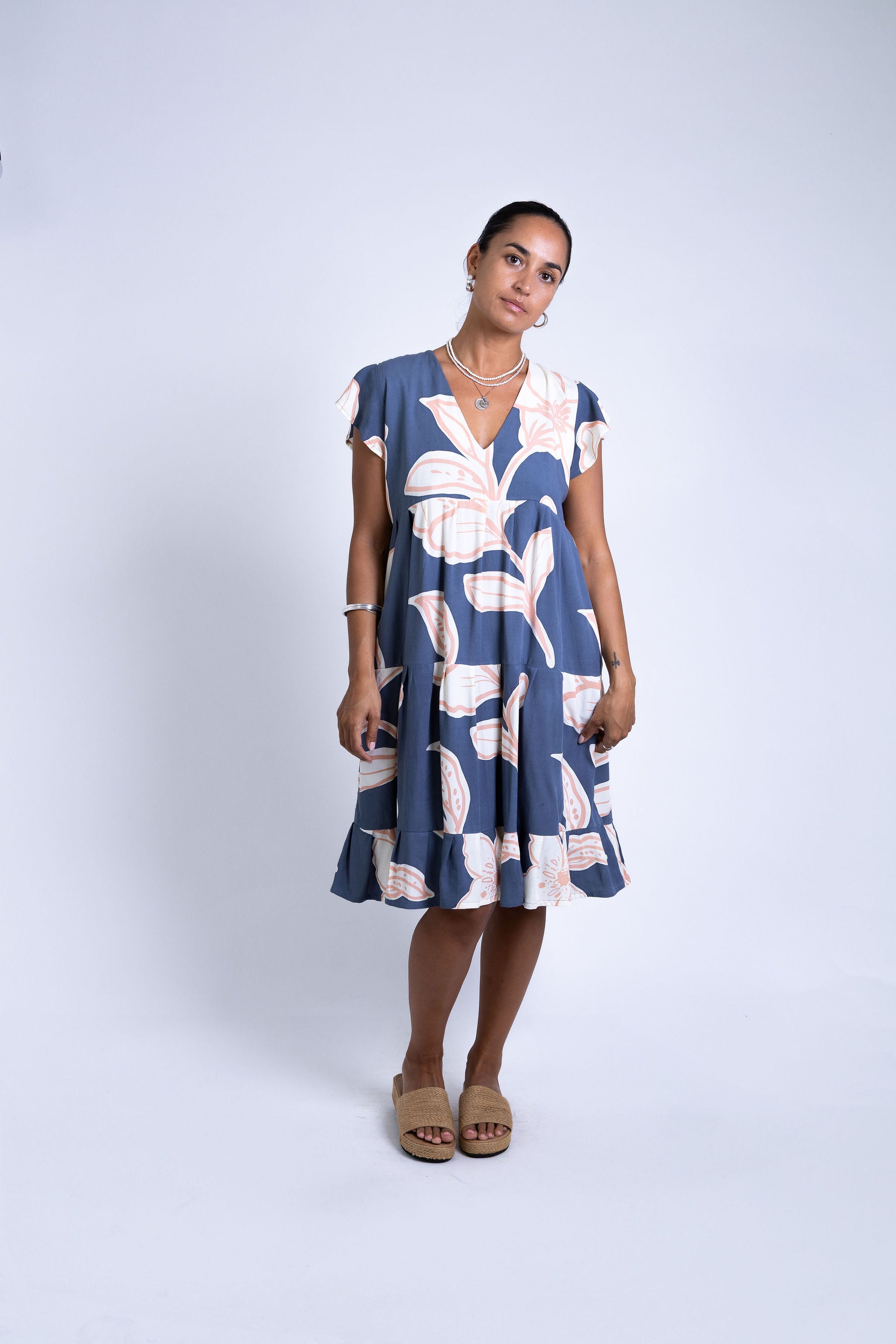 Navy Rara Tia V Neck Dress