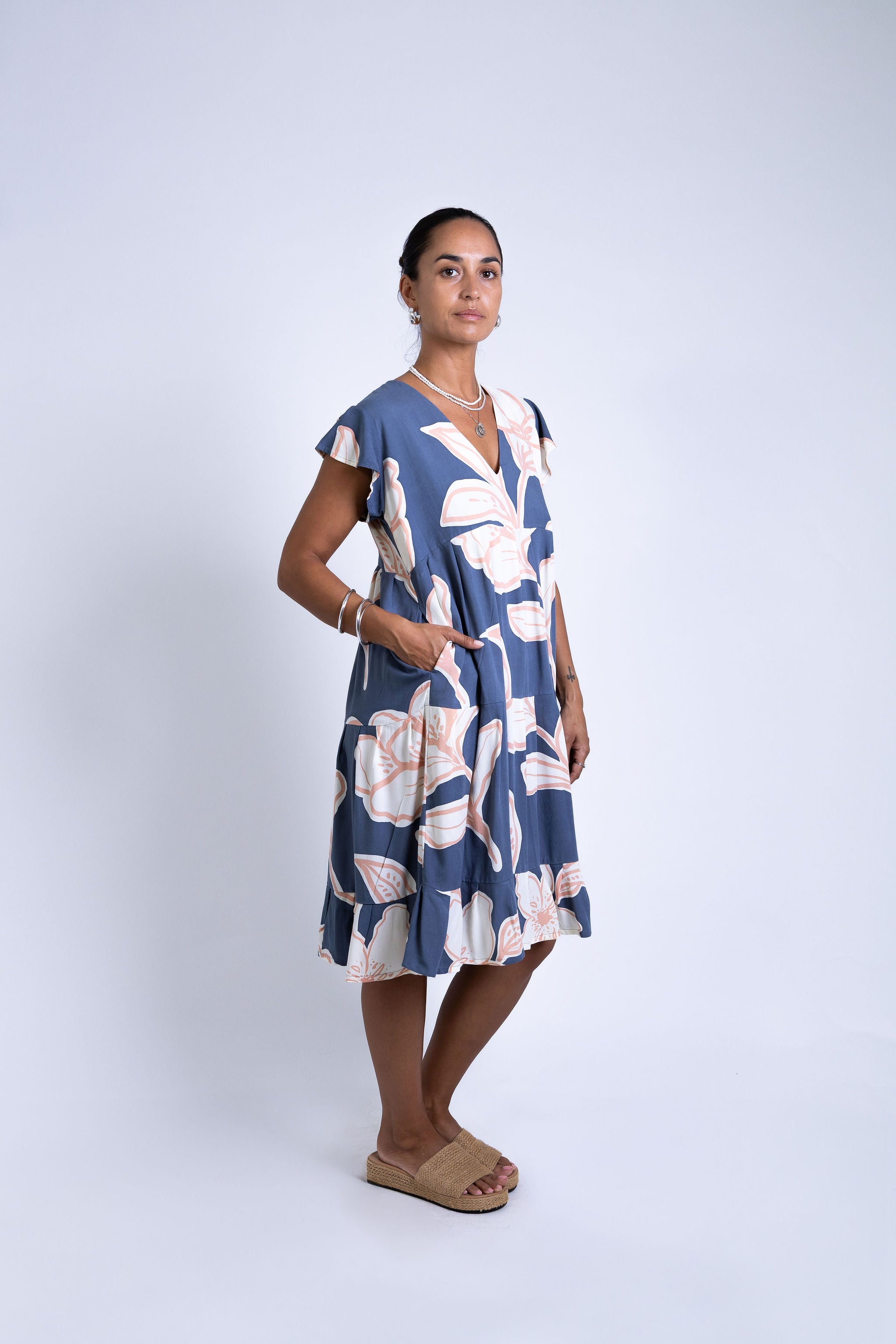 Navy Rara Tia V Neck Dress