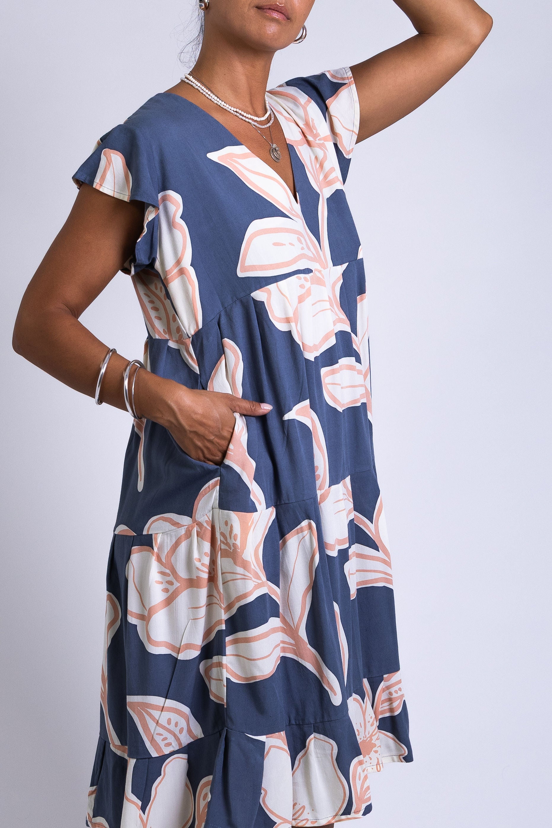 Navy Rara Tia V Neck Dress