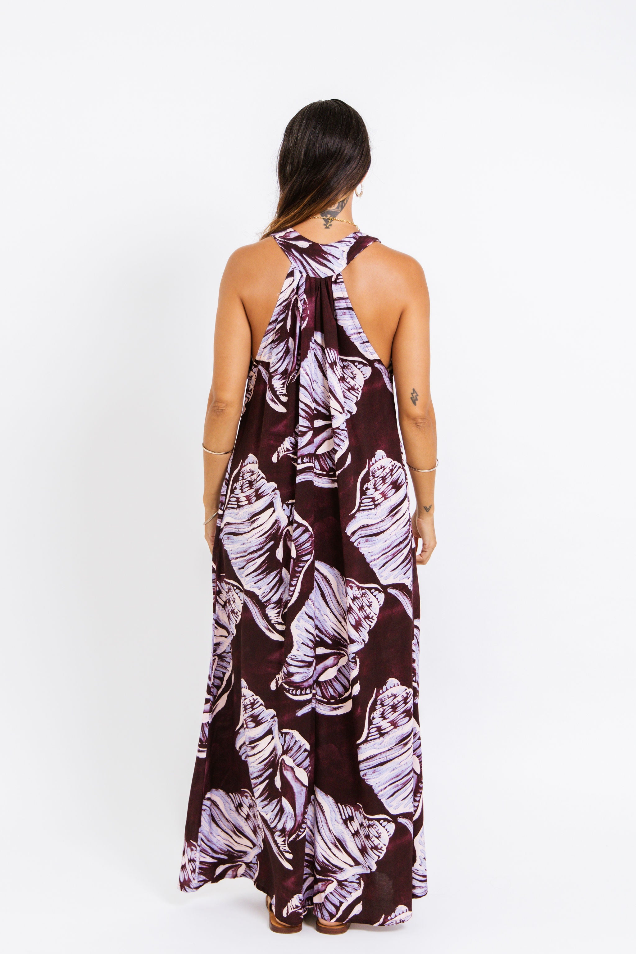 Burgandy Conch Shell Tara Button Front Maxi Dress