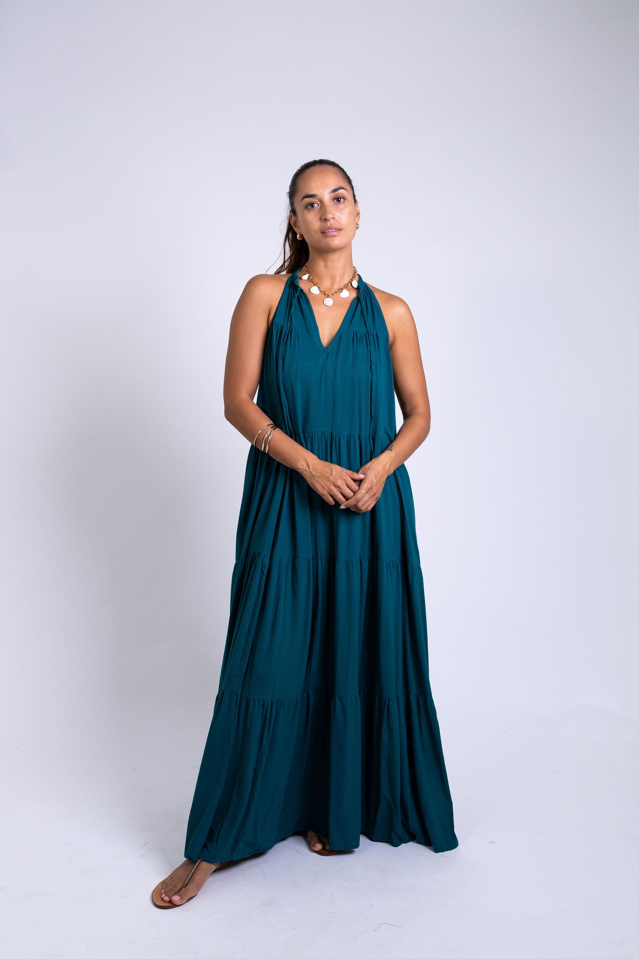 Ocean Green Long Tiered Maxi Dress