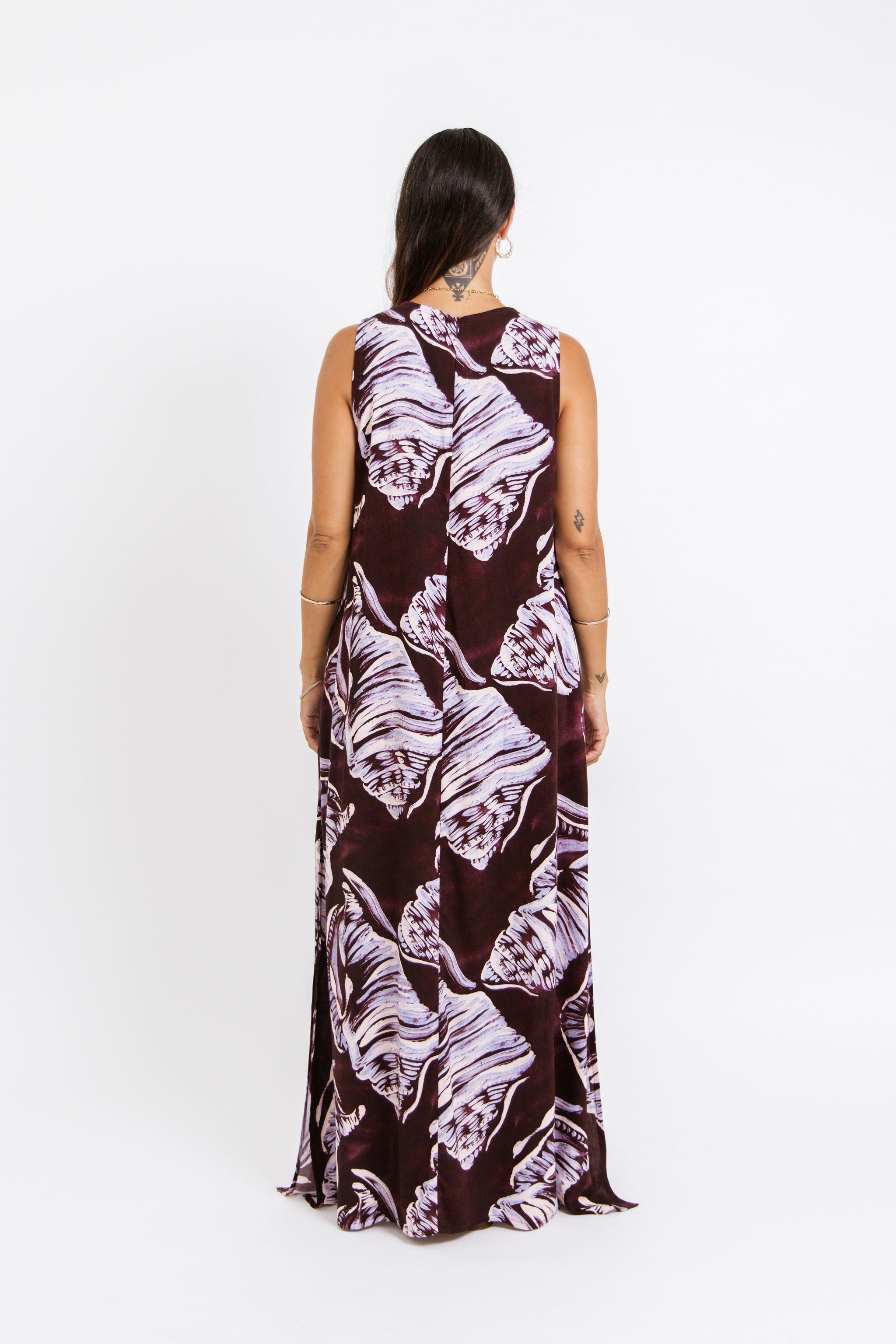 Burgundy Conch Shell Mere Maxi Dress