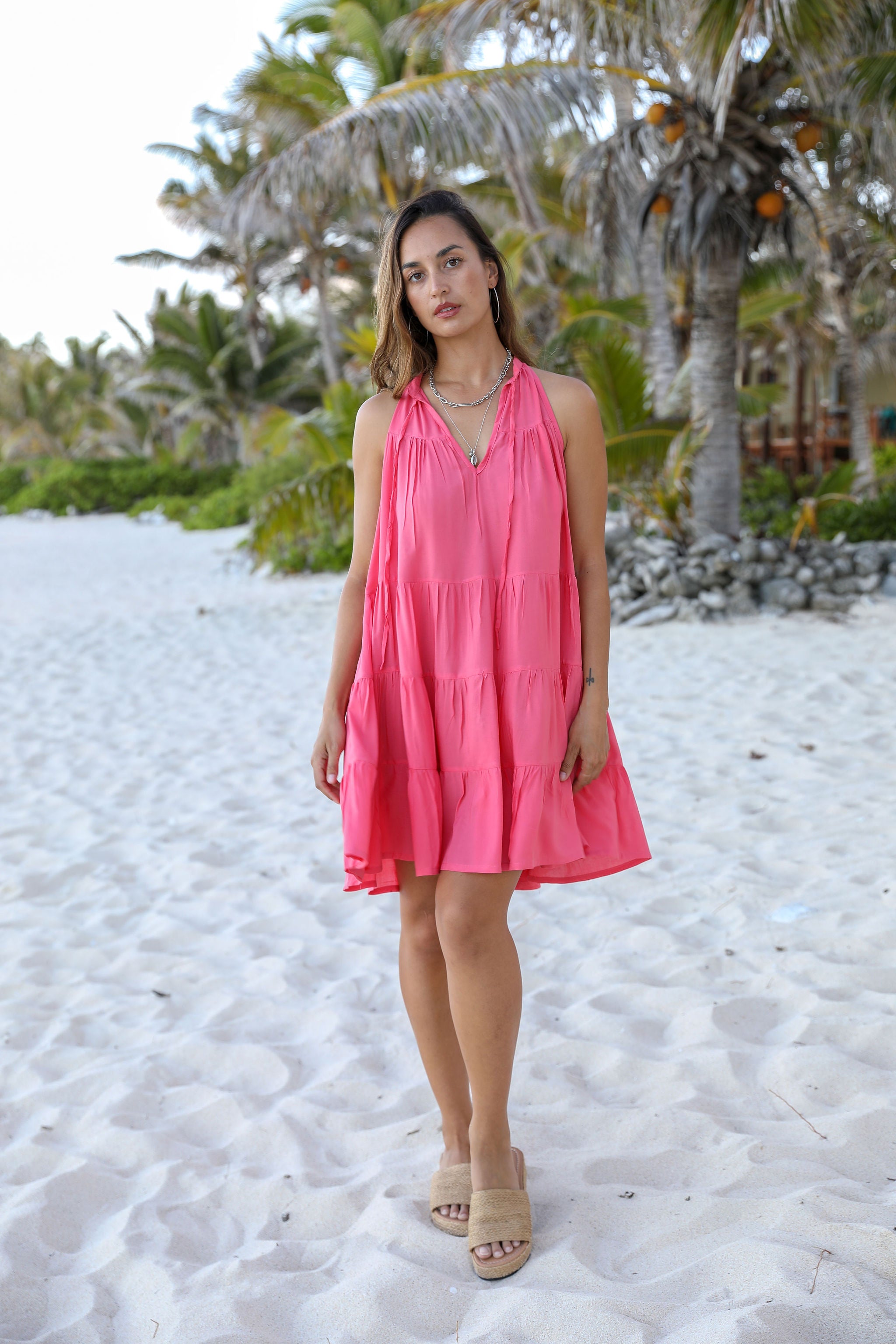 Coral Tiered Mini Dress