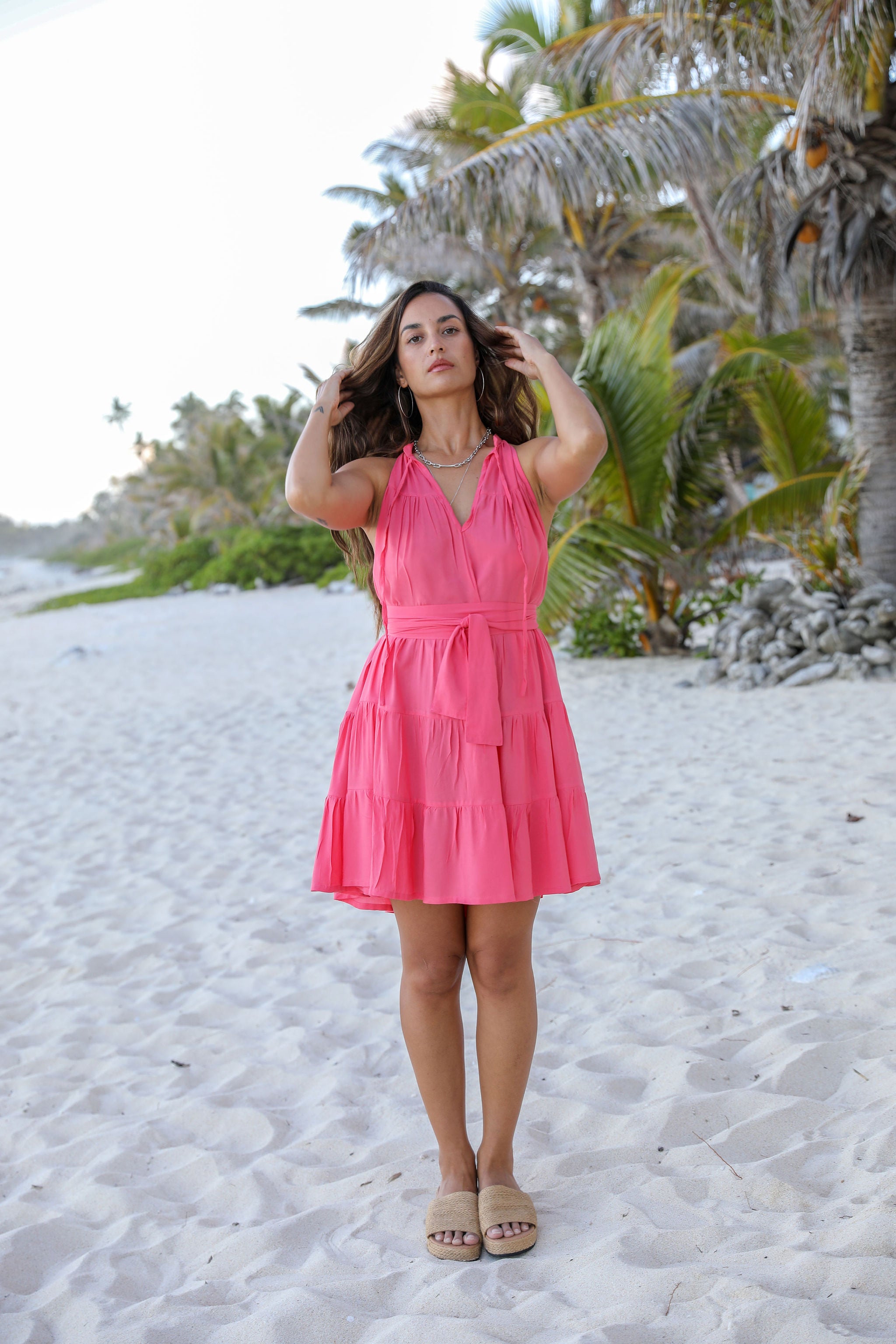 Coral Tiered Mini Dress