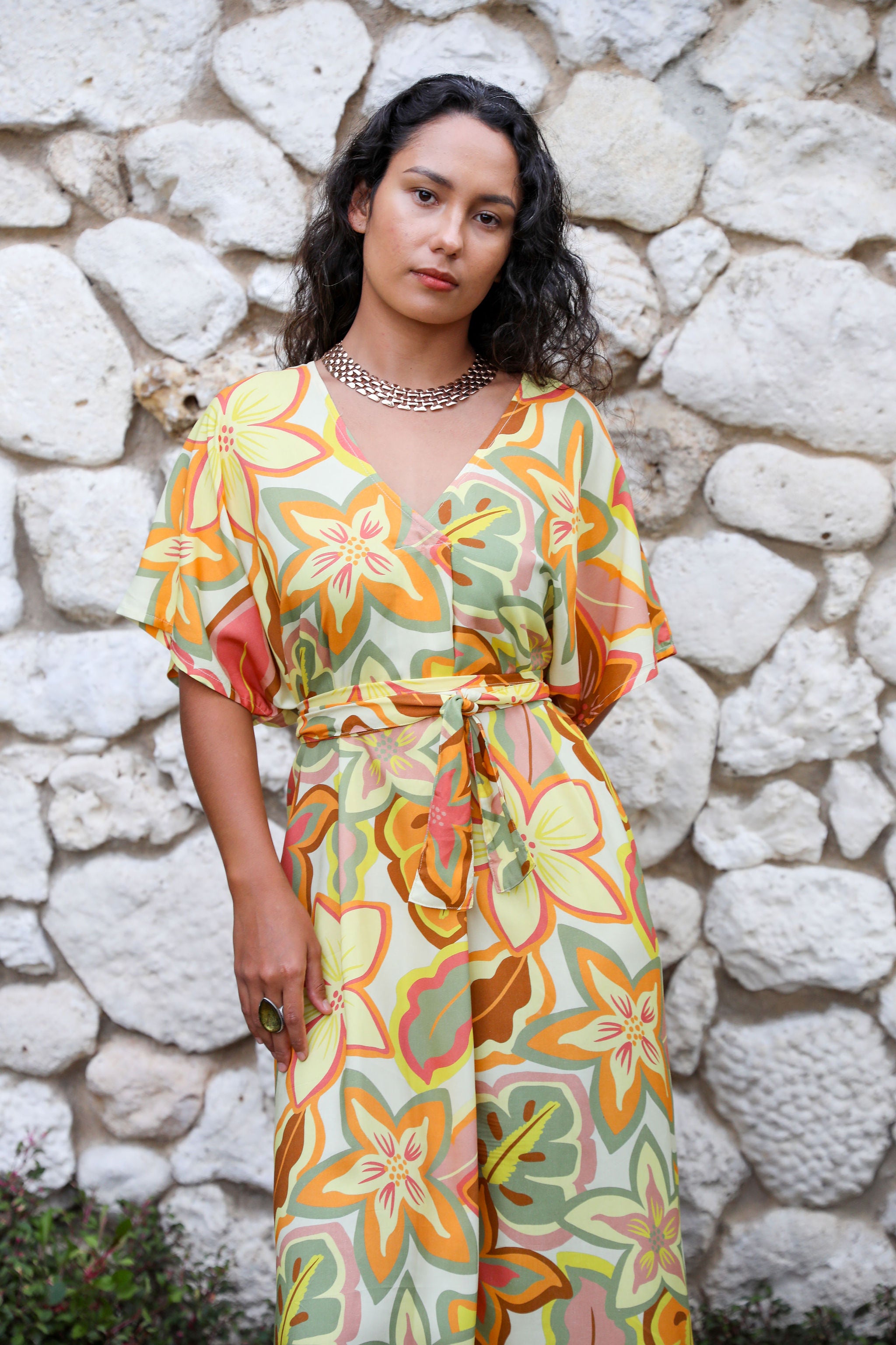 Day Wild Flower V Neck Kaftan