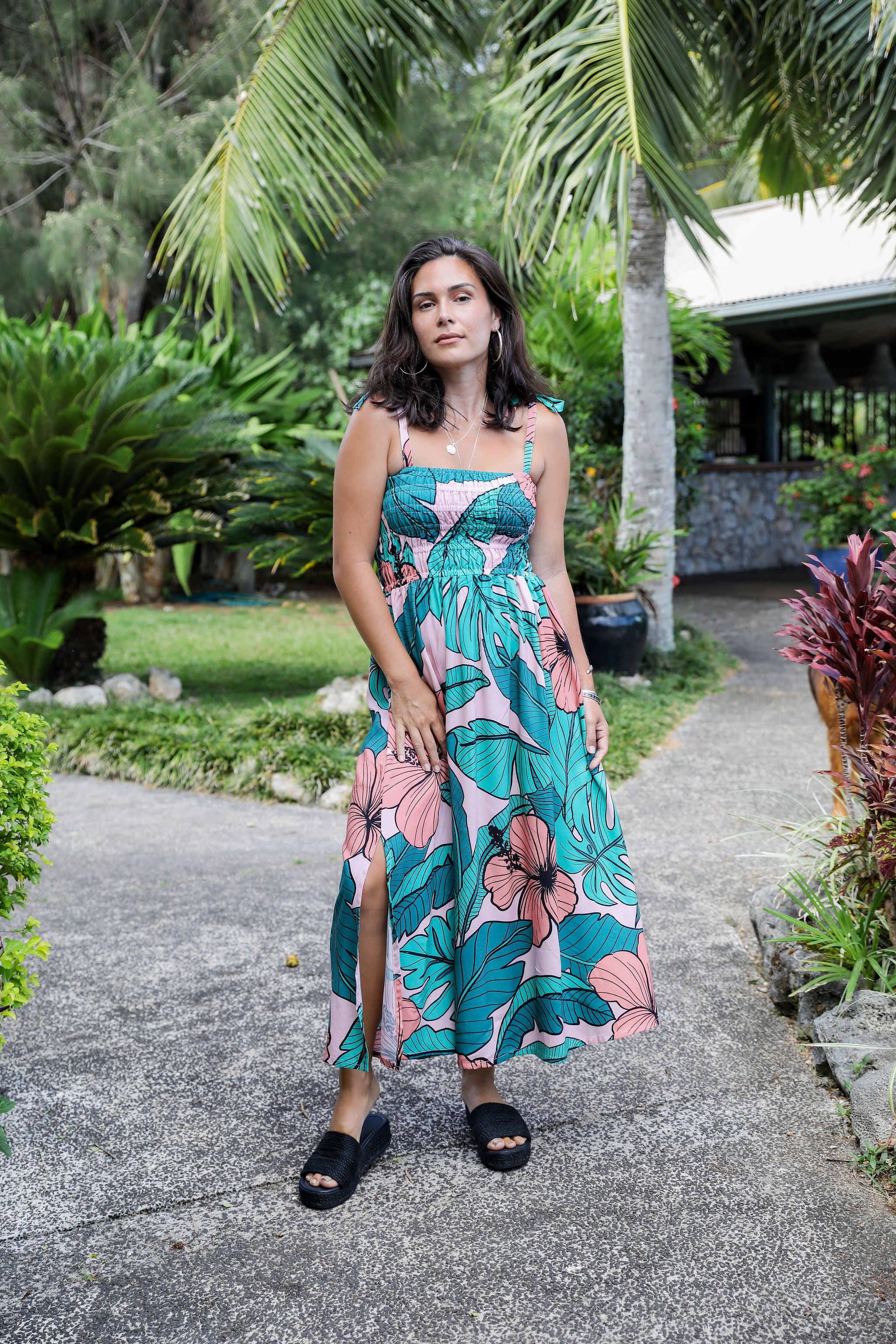 Red Hibiscus Chloe Midi Dress