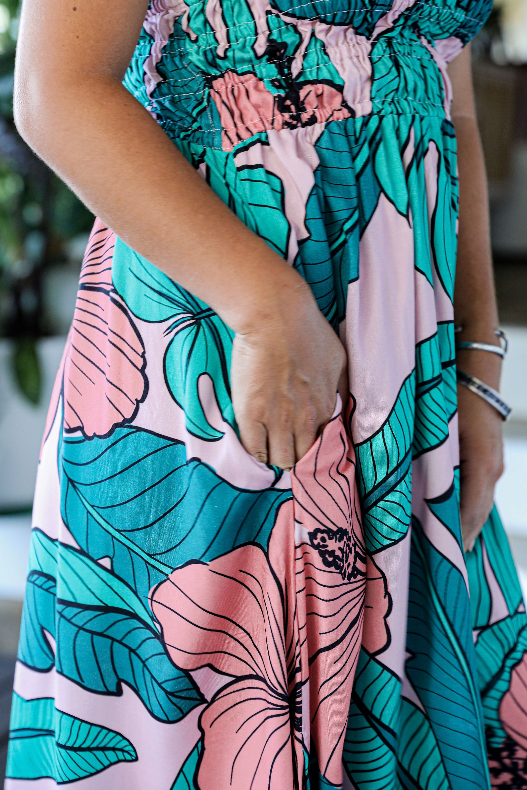 Red Hibiscus Chloe Midi Dress