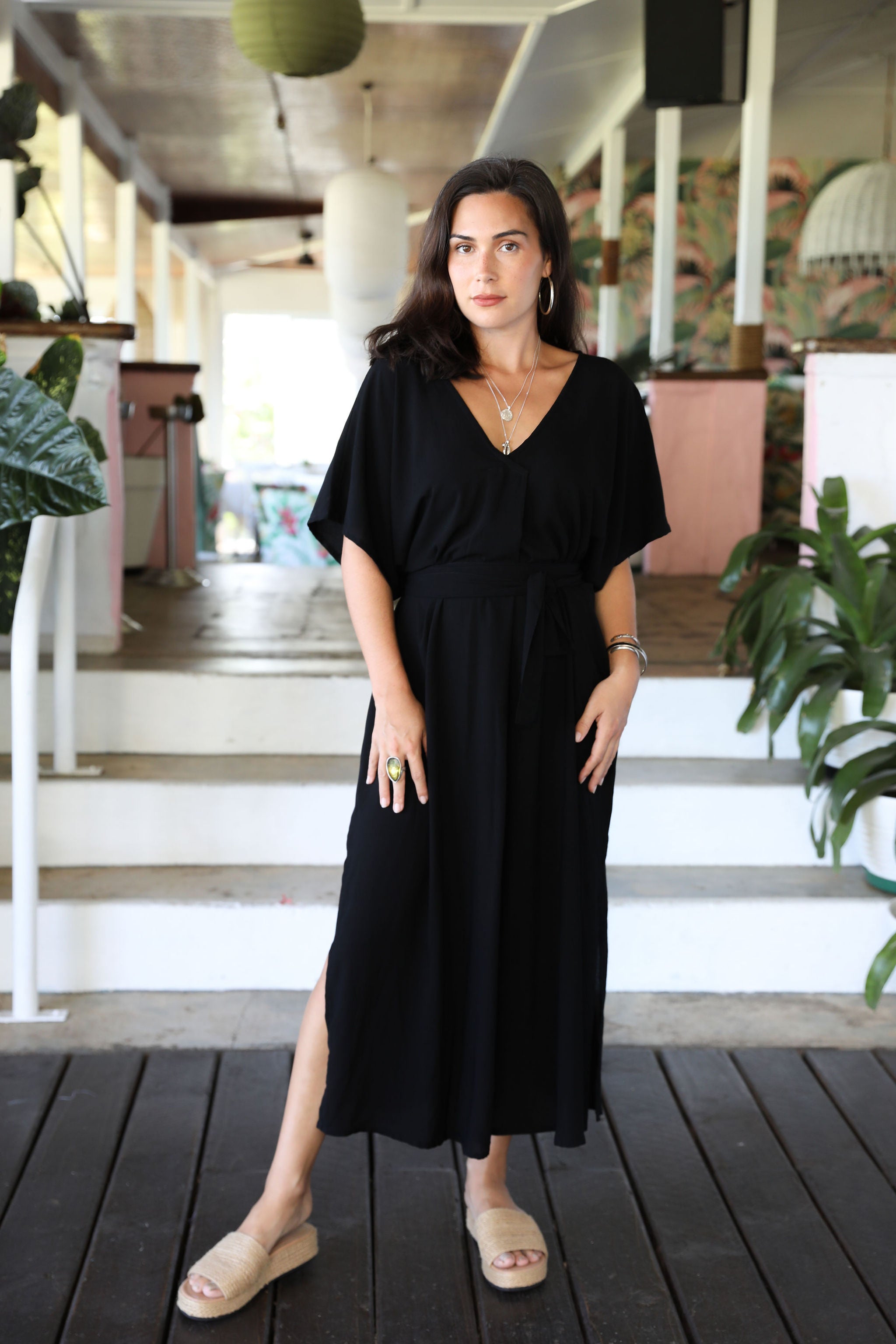 Black V Neck Kaftan